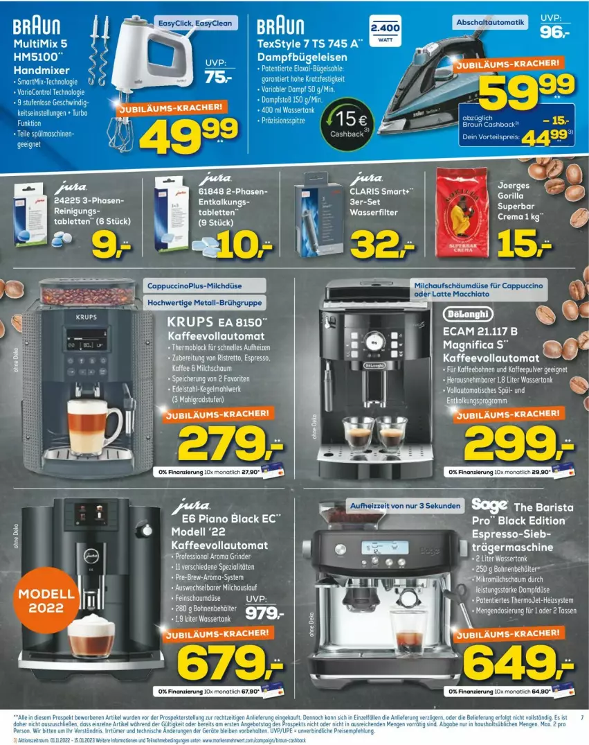 Aktueller Prospekt Euronics - Prospekte - von 04.01 bis 11.01.2023 - strona 7 - produkty: ACC, auto, bügel, Bügeleisen, chia, dampfbügeleisen, eis, espresso, handmixer, kaffee, kaffeevollautomat, kracher, krups, latte, latte macchiato, LG, mac, macchiato, Mixer, Reinigung, Schal, tablet, tablett, Tablette, tee, Ti, wasser, wasserfilter, wassertank