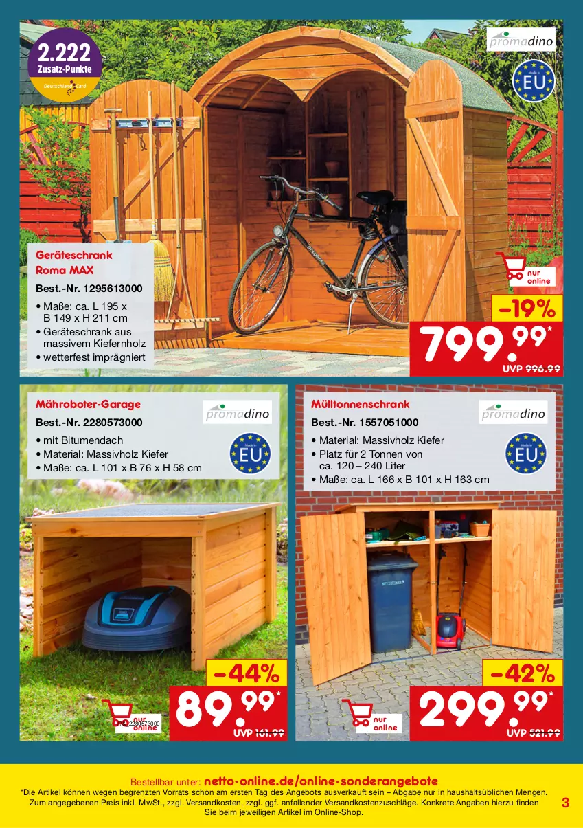 Aktueller Prospekt Netto Marken-Discount - Online-SonderangeboteHerbst - von 31.08 bis 31.10.2023 - strona 3 - produkty: angebot, angebote, eis, Holz, mähroboter, massivholz, ndk, reis, Ria, Schrank, Ti, ZTE