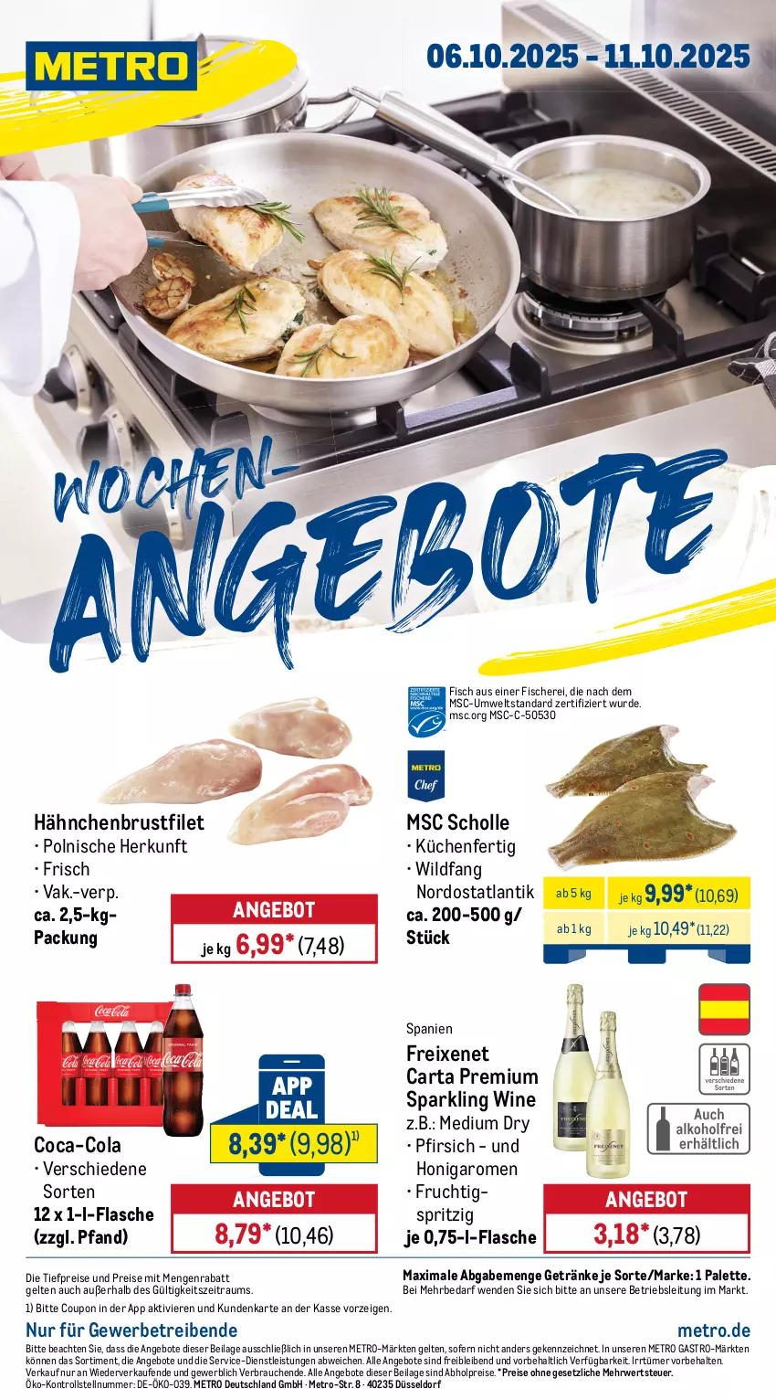 Aktueller Prospekt Metro - Wochen-Angebote - von 06.10 bis 11.10.2025 - strona 1 - produkty: abholpreise, angebot, angebote, brustfilet, coca-cola, cola, coupon, eis, filet, fisch, fische, Fischer, flasche, freixenet, frucht, getränk, getränke, hähnchenbrust, hähnchenbrustfilet, honig, ilag, küche, Küchen, Metro, metro gastro, Palette, pfirsich, Rauch, reis, rwe, Schere, scholl, Ti, tiefpreis, Wild