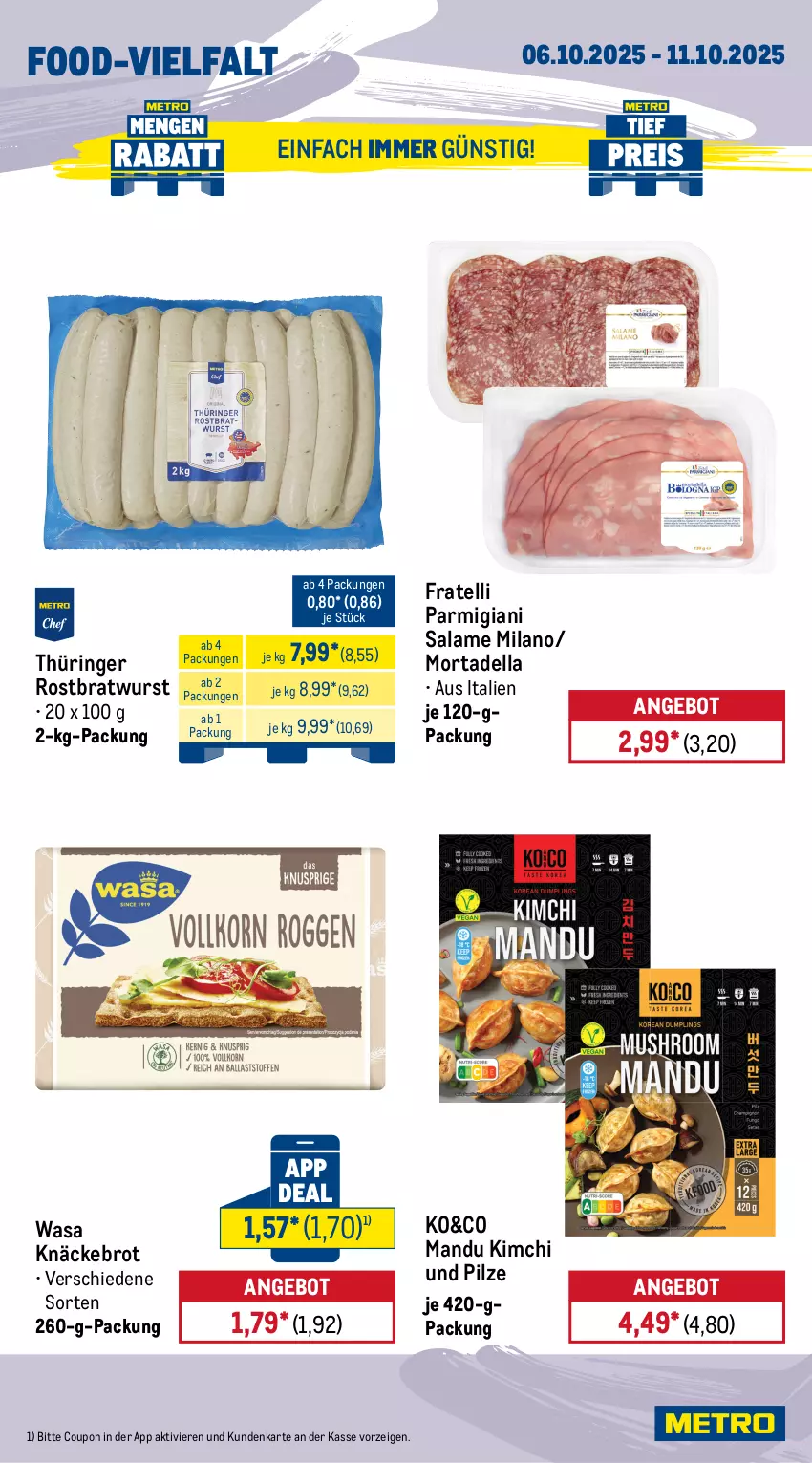 Aktueller Prospekt Metro - Wochen-Angebote - von 06.10 bis 11.10.2025 - strona 11 - produkty: angebot, bratwurst, brot, butter, coupon, dell, fol epi, Käse, knäckebrot, mac, markenbutter, milch, milka, milkana, mortadella, nuss, pilze, ring, rostbratwurst, sahne, salz, Schal, Schale, schlagsahne, schnittkäse, thüringer rostbratwurst, Ti, wasa, weihenstephan, wurst