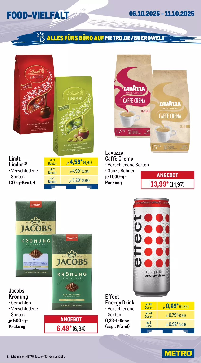 Aktueller Prospekt Metro - Wochen-Angebote - von 06.10 bis 11.10.2025 - strona 13 - produkty: angebot, barilla, beutel, bohne, bohnen, caffè crema, De Cecco, drink, ecco, Effect, eis, energy drink, Gläser, haribo, italienische pasta, jacobs, jacobs krönung, lavazza, lindor, lindt, Metro, metro gastro, olive, oliven, pasta, pesto, reis, Ti