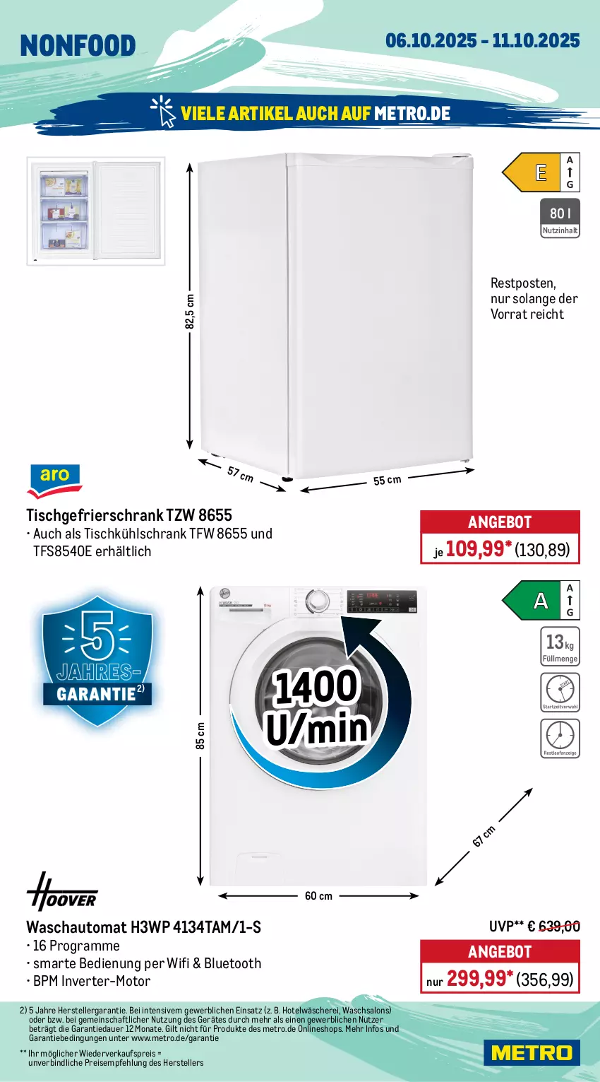 Aktueller Prospekt Metro - Wochen-Angebote - von 06.10 bis 11.10.2025 - strona 18 - produkty: angebot, auer, auto, brot, edelstahl, eis, Elektro, elle, fleisch, gefrierschrank, KitchenAid, küche, Küchen, küchenmaschine, kühlschrank, lebensmittel, LG, Metro, nudel, reis, Schere, Schrank, schüssel, teller, Ti, tisch, Vakuumierer