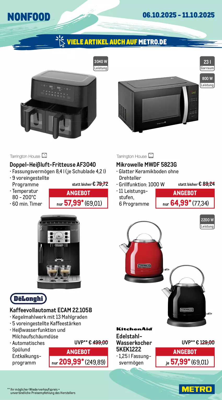 Aktueller Prospekt Metro - Wochen-Angebote - von 06.10 bis 11.10.2025 - strona 20 - produkty: angebot, auer, auto, besteck, besteckset, edelstahl, eis, elle, fritteuse, gabel, garraum, grill, herdarten, kaffee, kaffeevollautomat, Kocher, kuchen, lack, latte, LG, Löffel, messer, Metro, mikrowelle, milch, pfanne, reis, Ria, Schütze, spülmaschinen, tee, Teelicht, teelichte, teller, Ti, timer, tisch, wasser, wasserkocher
