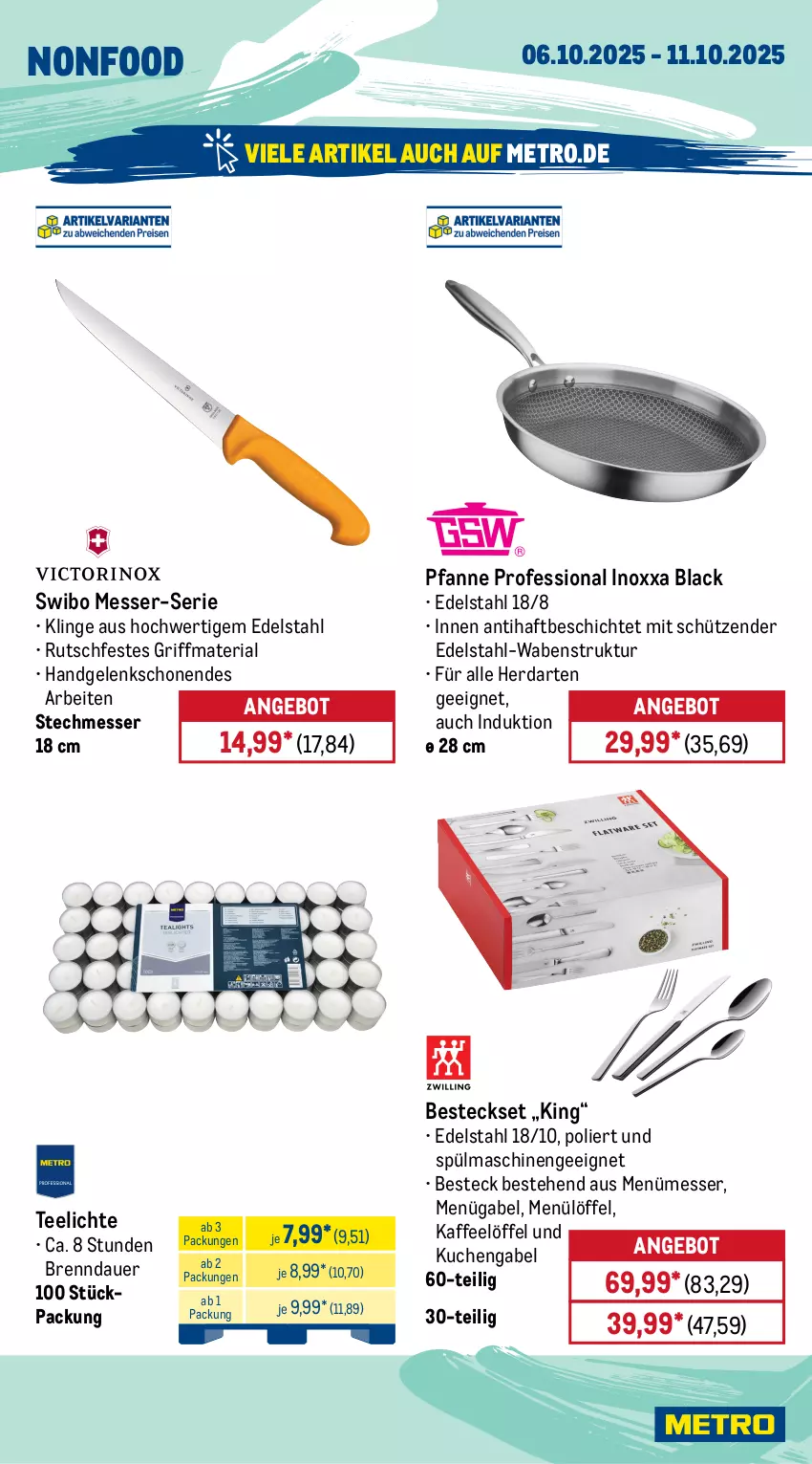 Aktueller Prospekt Metro - Wochen-Angebote - von 06.10 bis 11.10.2025 - strona 21 - produkty: angebot, auer, auto, besteck, besteckset, edelstahl, eis, elle, fritteuse, gabel, garraum, grill, herdarten, kaffee, kaffeevollautomat, Kocher, kuchen, lack, latte, LG, Löffel, messer, Metro, mikrowelle, milch, pfanne, reis, Ria, Schütze, spülmaschinen, tee, Teelicht, teelichte, teller, Ti, timer, tisch, wasser, wasserkocher
