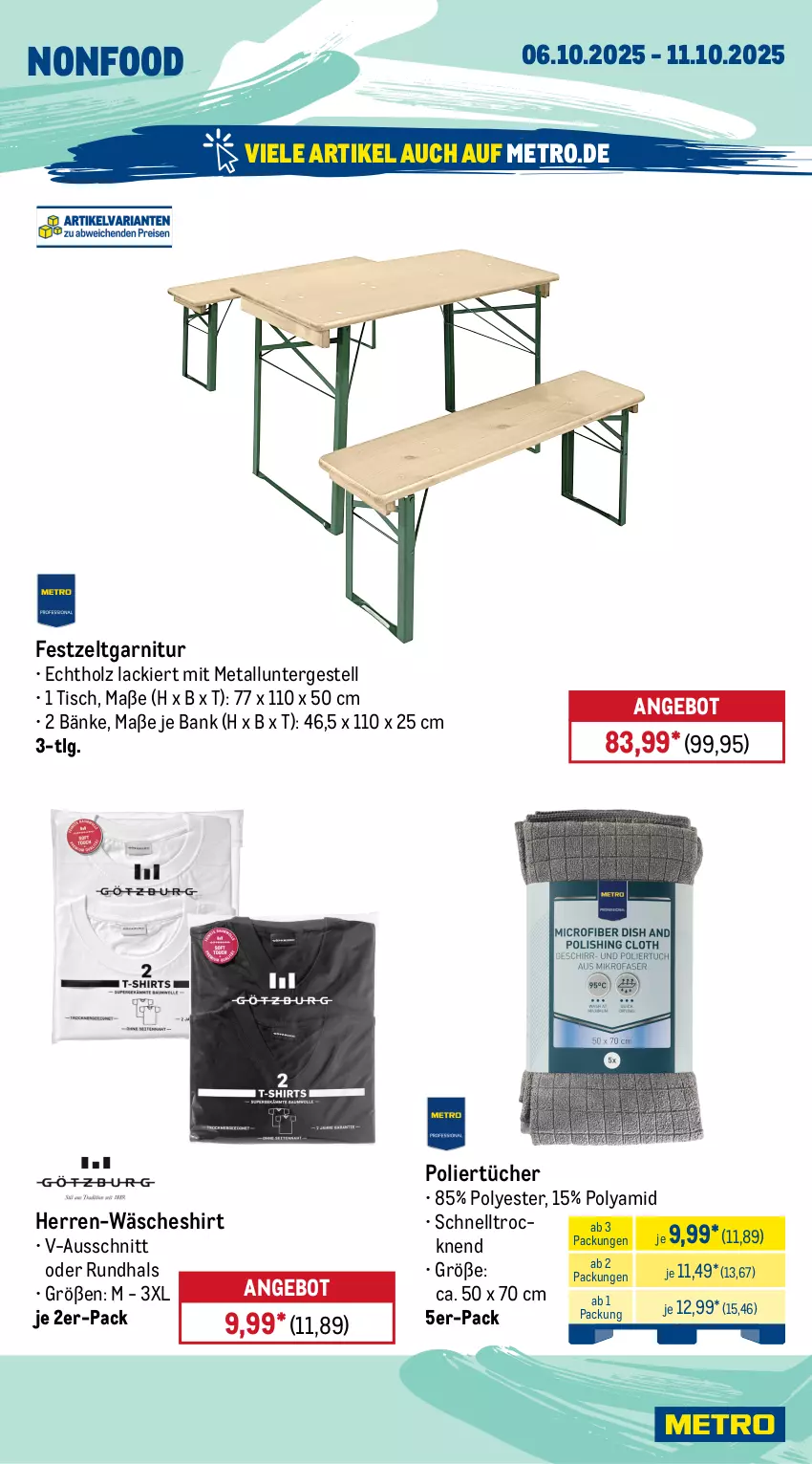 Aktueller Prospekt Metro - Wochen-Angebote - von 06.10 bis 11.10.2025 - strona 22 - produkty: angebot, Bank, garnitur, Holz, lack, LG, Metro, shirt, Ti, tisch, tücher, Zelt