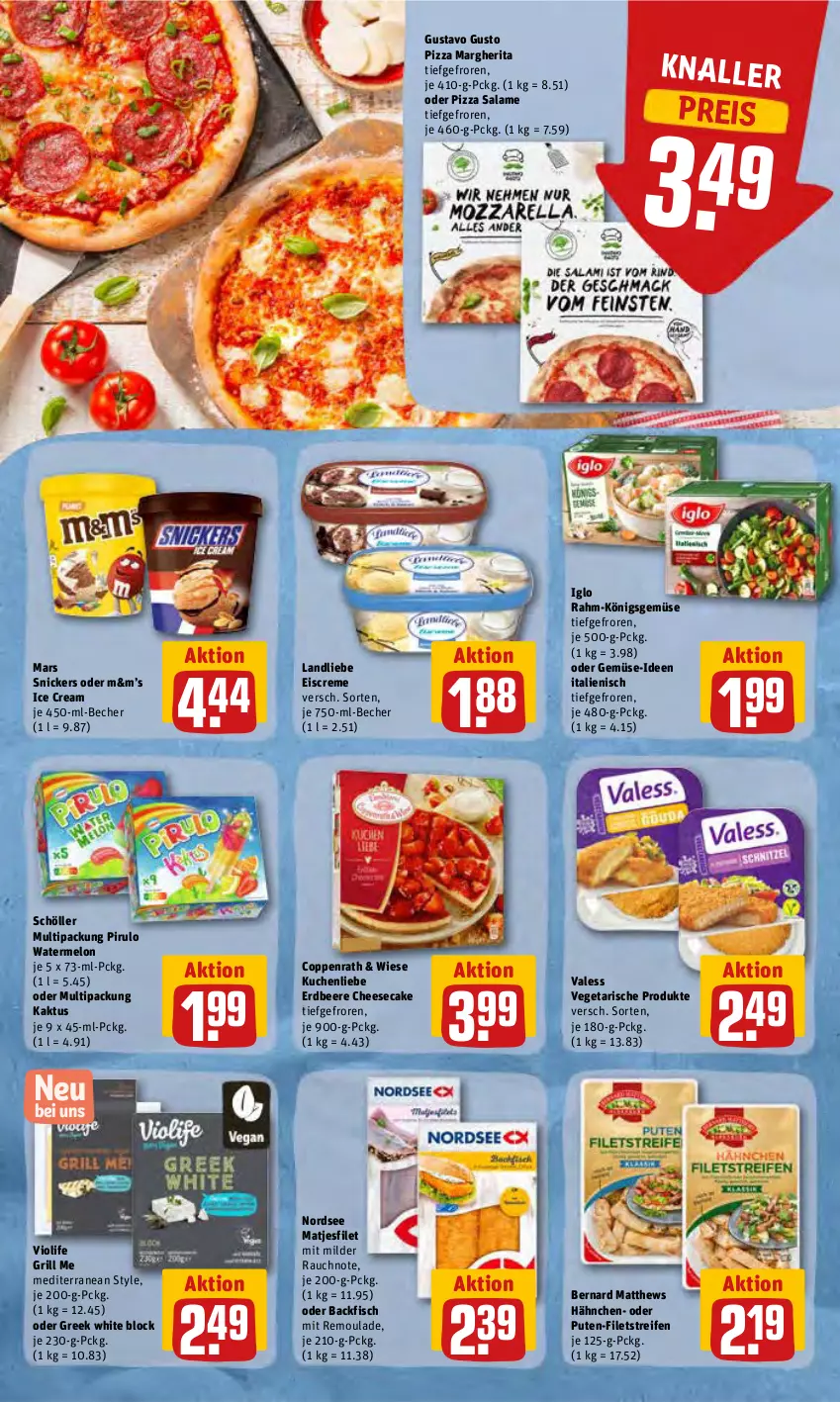 Aktueller Prospekt Rewe - REWE Ihr Kaufpark - von 27.06 bis 02.07.2022 - strona 10 - produkty: backfisch, Becher, beere, cheesecake, coppenrath, creme, eis, eiscreme, erdbeere, filet, filets, fisch, grill, iglo, kuchen, kuchenliebe, landliebe, landliebe eiscreme, margherita, mars, matjes, Matjesfilet, Nordsee, pizza, pizza salame, pute, Rauch, reifen, reis, remoulade, Schöller, snickers, Ti, Vegeta