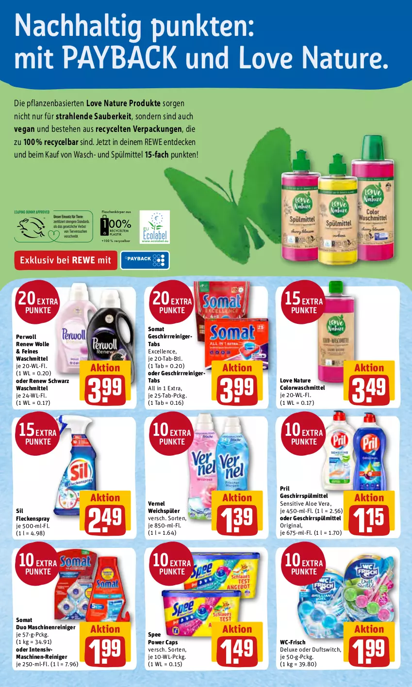 Aktueller Prospekt Rewe - REWE Ihr Kaufpark - von 27.06 bis 02.07.2022 - strona 22 - produkty: aloe vera, Cap, colorwaschmittel, decke, elle, geschirr, geschirrspülmittel, gin, maschinenreiniger, natur, payback, perwoll, pflanze, pflanzen, pril, reiniger, somat, spee, spülmittel, Ti, vernel, waschmittel, weichspüler, wolle