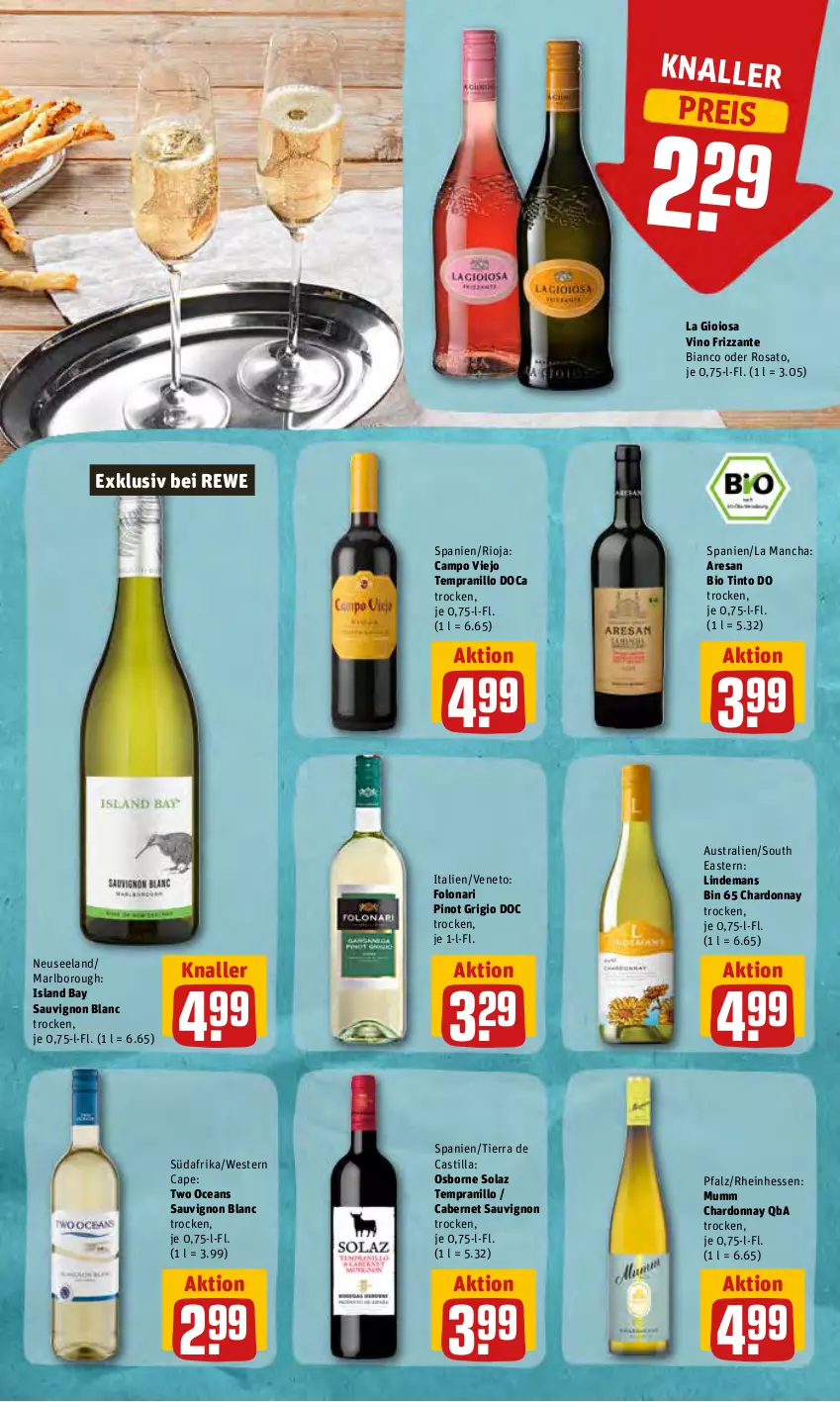 Aktueller Prospekt Rewe - REWE Ihr Kaufpark - von 27.06 bis 02.07.2022 - strona 24 - produkty: asti, aust, bio, cabernet, cabernet sauvignon, campo viejo, Cap, chardonnay, eis, Elan, frizzante, La Gioiosa, mumm, olaz, osborne, Pinot, pinot grigio, reis, resa, rioja, rosato, sauvignon, sauvignon blanc, tempranillo, Ti, Weste