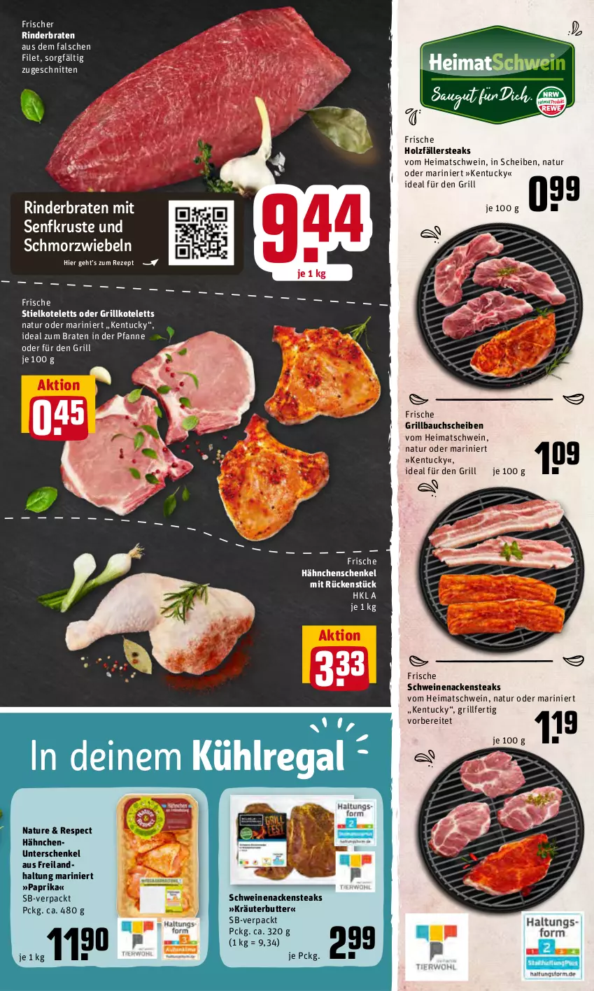 Aktueller Prospekt Rewe - REWE Ihr Kaufpark - von 27.06 bis 02.07.2022 - strona 5 - produkty: Bau, bauchscheiben, braten, butter, filet, Frische Hähnchen, grill, Grillbauch, grillkotelett, grillkoteletts, hähnchenschenkel, henkel, Holz, holzfällersteaks, ideal zum braten, kotelett, kräuter, kräuterbutter, kühlregal, Nackensteak, nackensteaks, natur, paprika, pfanne, regal, rezept, rind, rinder, rinderbraten, schenkel, schnitten, schwein, schweine, schweinenacken, senf, steak, steaks, Ti, tuc, wein, weine, zwiebel, zwiebeln