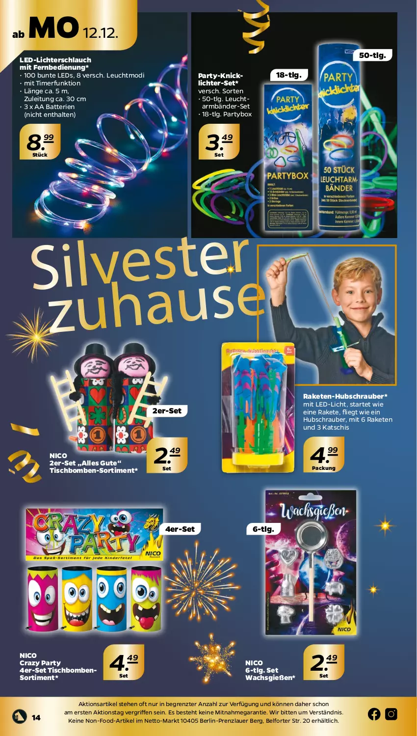 Aktueller Prospekt Netto - Woche 50 - von 12.12 bis 17.12.2022 - strona 14 - produkty: auer, batterie, batterien, fernbedienung, Knicklicht, led-licht, leds, LG, mit fernbedienung, Raketen, schlauch, Ti, timer, tisch, Tischbomben, ZTE