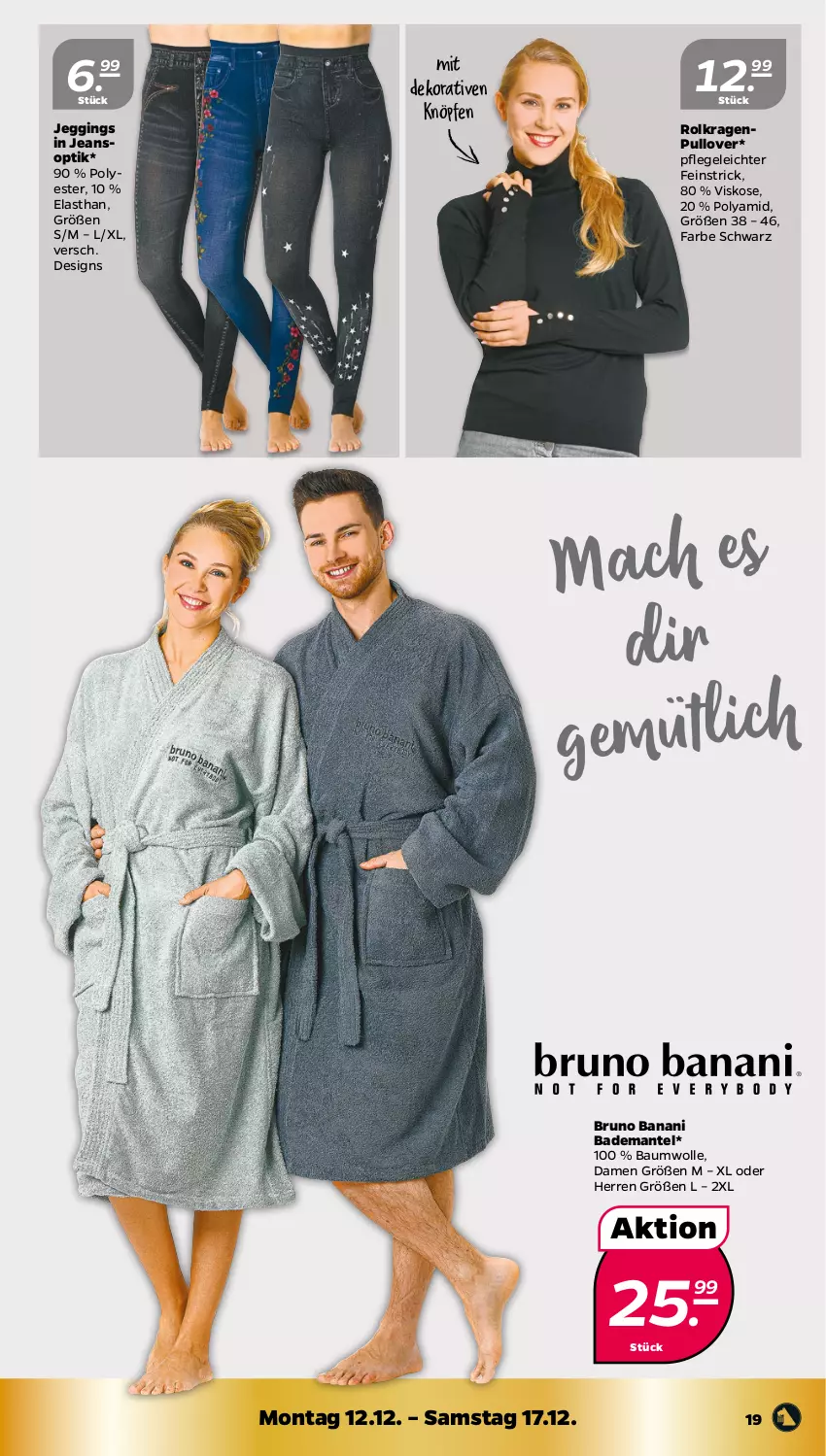 Aktueller Prospekt Netto - Woche 50 - von 12.12 bis 17.12.2022 - strona 19 - produkty: Bad, Bademantel, Bau, baumwolle, bruno banani, gin, jeans, mac, Mantel, Pullover, Ti, wolle