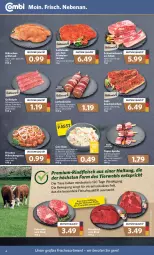 Gazetka promocyjna Combi - Prospekte - Gazetka - ważna od 09.04 do 09.04.2022 - strona 4 - produkty: aprikose, aprikosen, bacon, Bau, bauchscheiben, beef, Datteln, eis, entrecôte, fleisch, gewürz, grill, gyros, hackfleisch, Hähnchengyros, Kraut, küche, Küchen, lachs, latte, mac, mit zwiebeln, möhren, natur, pflaume, pflaumen, reifen, rind, rindfleisch, roastbeef, schnitten, schwein, schweine, Schweinebauch, Schweinelachs, steak, steaks, Tapas, Ti, Tiere, wein, weine, WICK, ZTE, zwiebel, zwiebeln