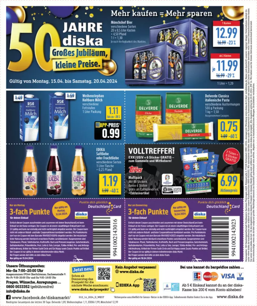 Aktueller Prospekt Diska - von 15.04 bis 20.04.2024 - strona 12 - produkty: angebot, angebote, Astra, bier, coupon, deka, eis, ente, erde, flasche, italienische pasta, lasagne, mönchshof, nuss, pasta, reis, ring, sac, Tchibo, tee, Ti, uhr, weihenstephan, ZTE