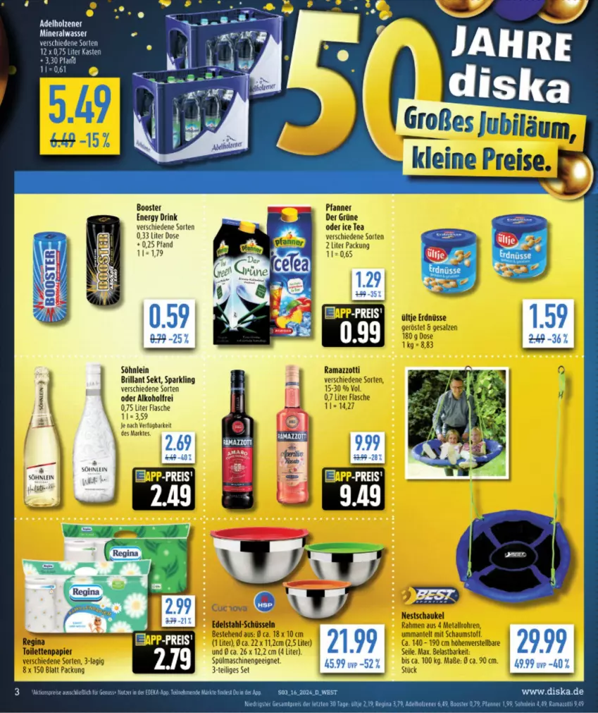 Aktueller Prospekt Diska - von 15.04 bis 20.04.2024 - strona 3 - produkty: adelholzener, alkohol, Alwa, drink, energy drink, flasche, Holz, mineralwasser, söhnlein, tee, Ti, wasser