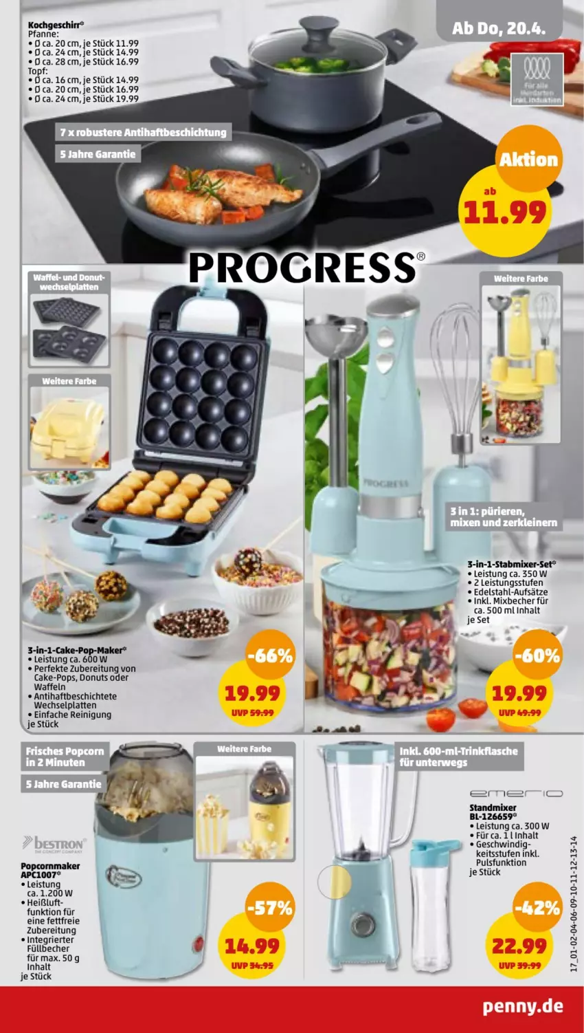 Aktueller Prospekt Penny - Prospekte - von 17.04 bis 22.04.2023 - strona 17 - produkty: Becher, Donut, donuts, edelstahl, eis, geschirr, latte, Mixer, pfanne, popcorn, Reinigung, stabmixer, standmixer, Ti, topf, waffeln