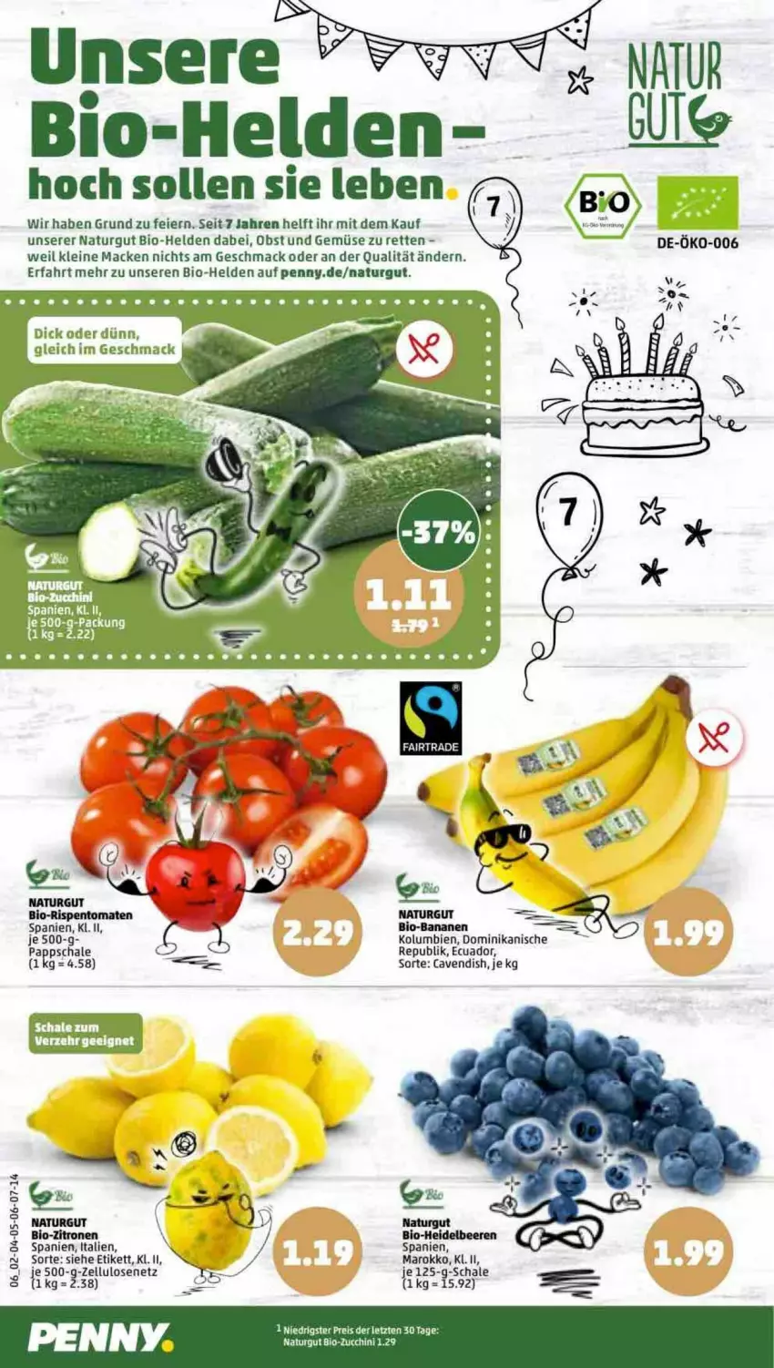 Aktueller Prospekt Penny - Prospekte - von 17.04 bis 22.04.2023 - strona 6 - produkty: banane, bananen, bio, bio-bananen, bio-zitronen, bio-zucchini, eier, eis, leine, mac, natur, obst, Obst und Gemüse, reis, rispentomaten, Schal, Schale, Ti, tomate, tomaten, und gemüse, zitrone, zitronen, ZTE, zucchini