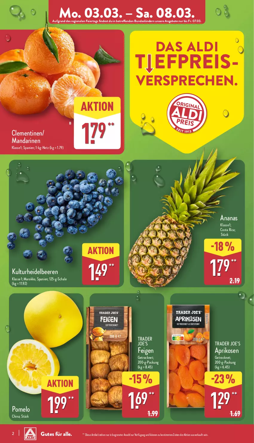 Aktueller Prospekt Aldi Nord - Von Montag - von 03.03 bis 08.03.2025 - strona 2 - produkty: aldi, ananas, angebot, angebote, aprikose, aprikosen, beere, beeren, clementinen, eier, eis, Feigen, mandarine, mandarinen, Pomelo, reis, Schal, Schale, Ti, ZTE