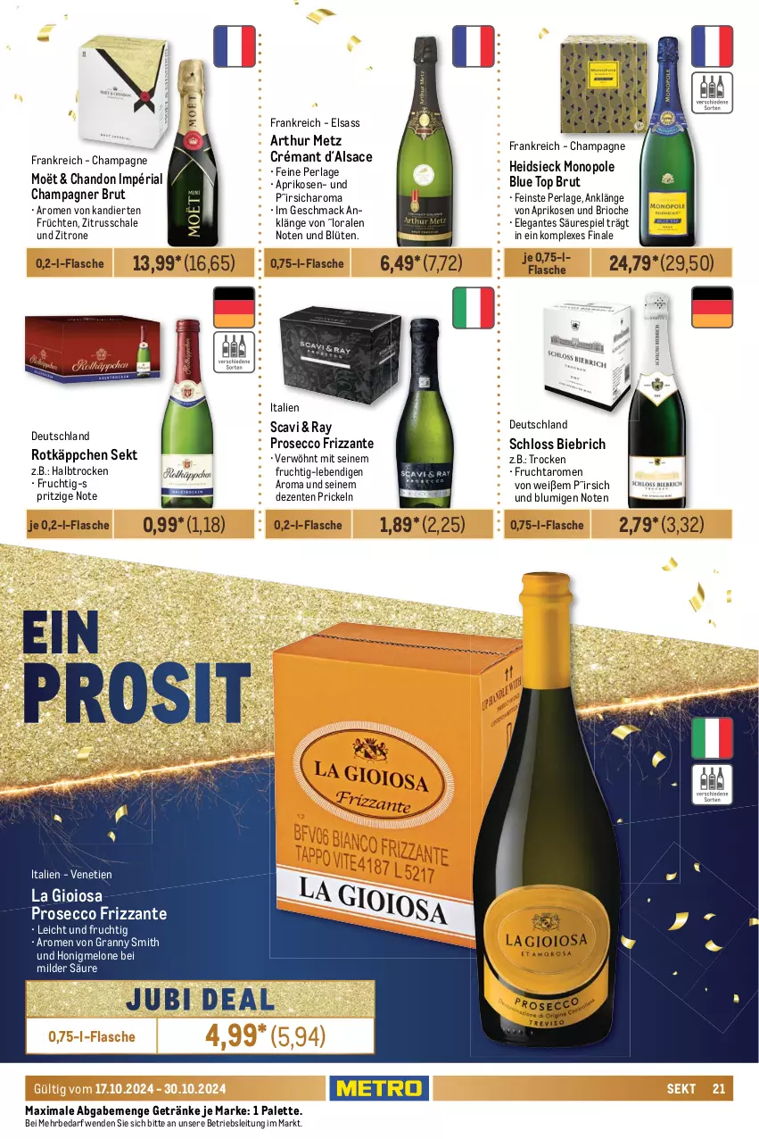 Aktueller Prospekt Metro - GastroJournal - von 17.10 bis 30.10.2024 - strona 21 - produkty: aprikose, aprikosen, auer, Bad, beere, beeren, Blüte, brut, burgunder, cassis, champagne, champagner, ecco, elle, ente, flasche, freixenet, fritz, frizzante, frucht, früchte, früchten, getränk, getränke, grauer burgunder, Holz, honig, honigmelone, kirsch, kirsche, kirschen, küche, La Gioiosa, mac, melone, Metro, monte, Montepulciano, Palette, perla, prosecco, Ria, riesling, rotkäppchen, sac, Schal, Schale, sekt, Ti, trolli, trollinger, wein, zitrone