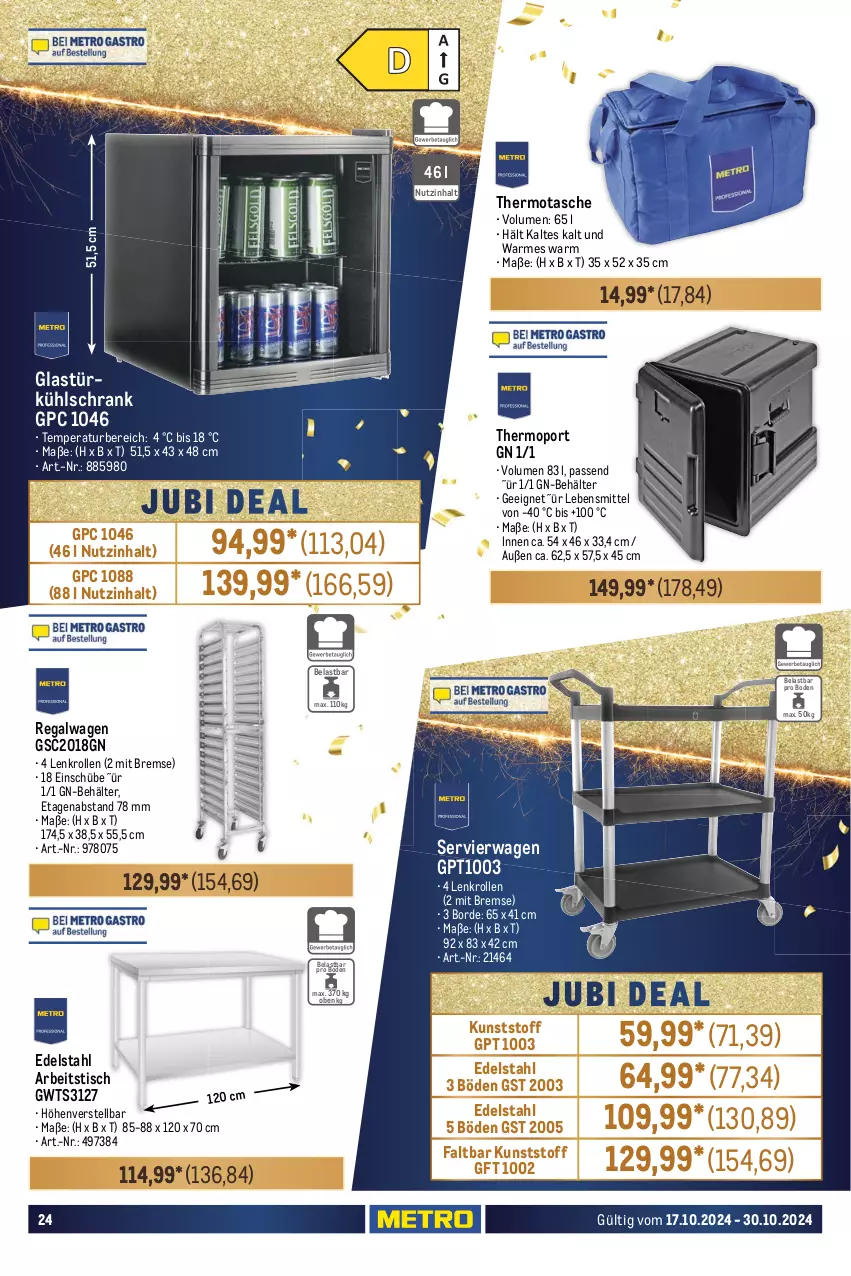 Aktueller Prospekt Metro - GastroJournal - von 17.10 bis 30.10.2024 - strona 24 - produkty: ACC, Alwa, Behälter, decke, Deckel, edelstahl, eier, eimer, Glastür, kühlschrank, lebensmittel, leimer, regal, Ria, Schrank, Servierwagen, spülmaschinen, Tasche, Ti, tisch