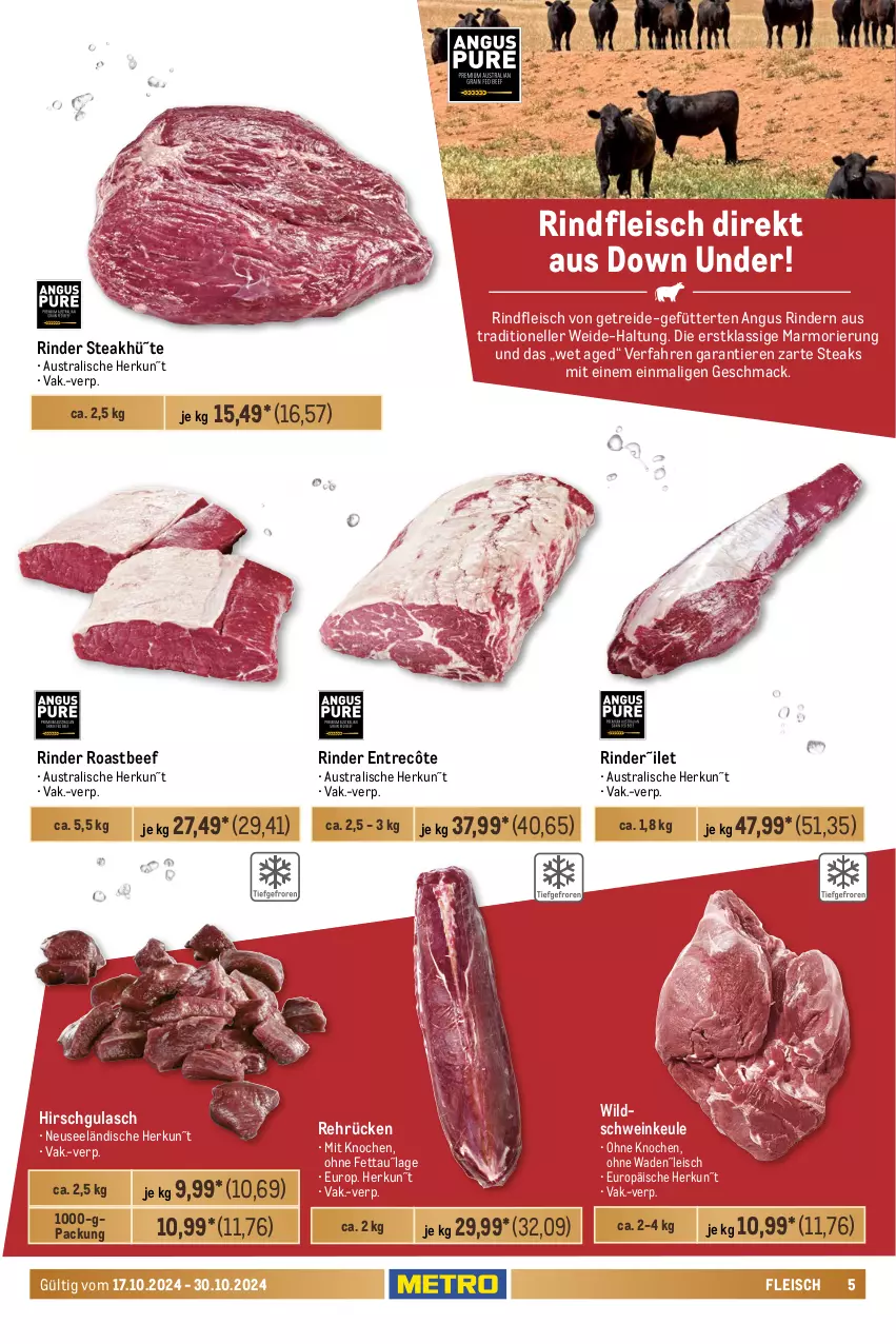 Aktueller Prospekt Metro - GastroJournal - von 17.10 bis 30.10.2024 - strona 5 - produkty: aust, beef, eis, elle, entrecôte, fleisch, gulasch, hähnchenbrust, Kugel, lachs, lamm, lammlachse, mac, Metro, natur, reis, rind, rinder, rindfleisch, roastbeef, schnitzel, schwein, schweine, Schweinelachs, schweinenacken, steak, steaks, tafelspitz, Ti, Tiere, wein, weine, Wild, Wildschwein