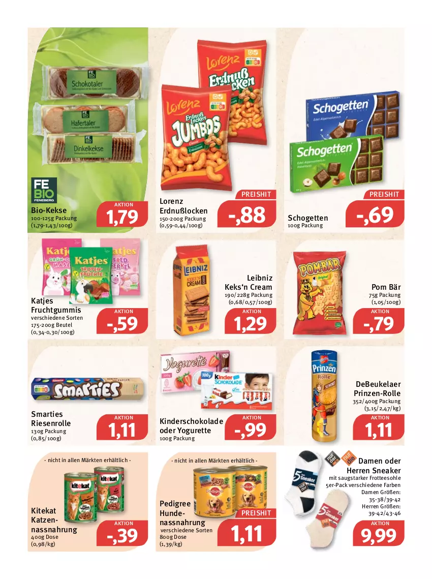 Aktueller Prospekt Feneberg - Prospekte - von 21.04 bis 23.04.2022 - strona 14 - produkty: beutel, bio, debeukelaer, eis, frucht, fruchtgummi, fruchtgummis, katjes, keks, kekse, Kinder, kitekat, leibniz, lorenz, Nassnahrung, oder yogurette, pedigree, reis, schogetten, schoko, schokolade, smarties, sneaker, tee, Ti, Yo, yogurette