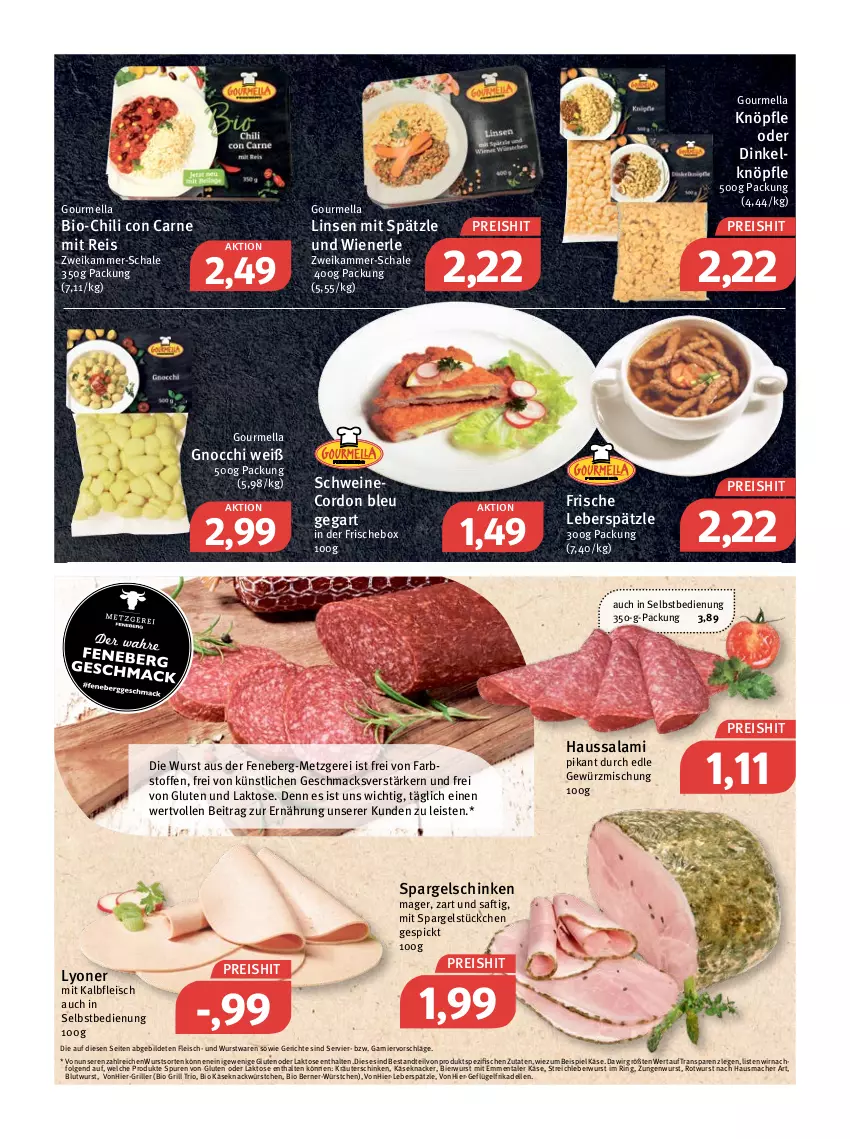 Aktueller Prospekt Feneberg - Prospekte - von 21.04 bis 23.04.2022 - strona 3 - produkty: bier, bio, chili, cordon bleu, dell, eis, elle, emmentaler, fisch, fische, fleisch, frikadellen, garnier, Geflügel, gewürz, Gewürzmischung, gnocchi, grill, Hausmacher, Haussalami, Kalbfleisch, Käse, knacker, kräuter, leberwurst, LG, linsen, lyoner, mac, mit kalbfleisch, reis, ring, Rotwurst, saft, salami, Schal, Schale, schinken, schwein, schweine, spargel, spargelschinken, Spezi, Ti, wein, weine, wiener, wurst, würstchen, Yo