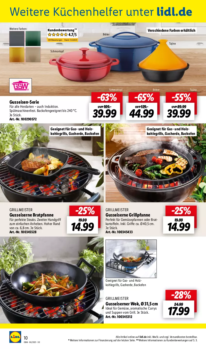 Aktueller Prospekt Lidl - Juni-Highlights im Onlineshop - von 01.06 bis 30.06.2023 - strona 10 - produkty: backofen, bratpfanne, curry, eis, erde, grill, Grillpfanne, herdarten, Holz, holzkohle, holzkohlegrill, kartoffel, kartoffeln, Kohlegrill, küche, Küchen, Küchenhelfer, Meister, ndk, Ofen, pfanne, pfannen, spülmaschinen, steak, steaks, suppe, suppen, Ti, tisch, topf, wok, ZTE