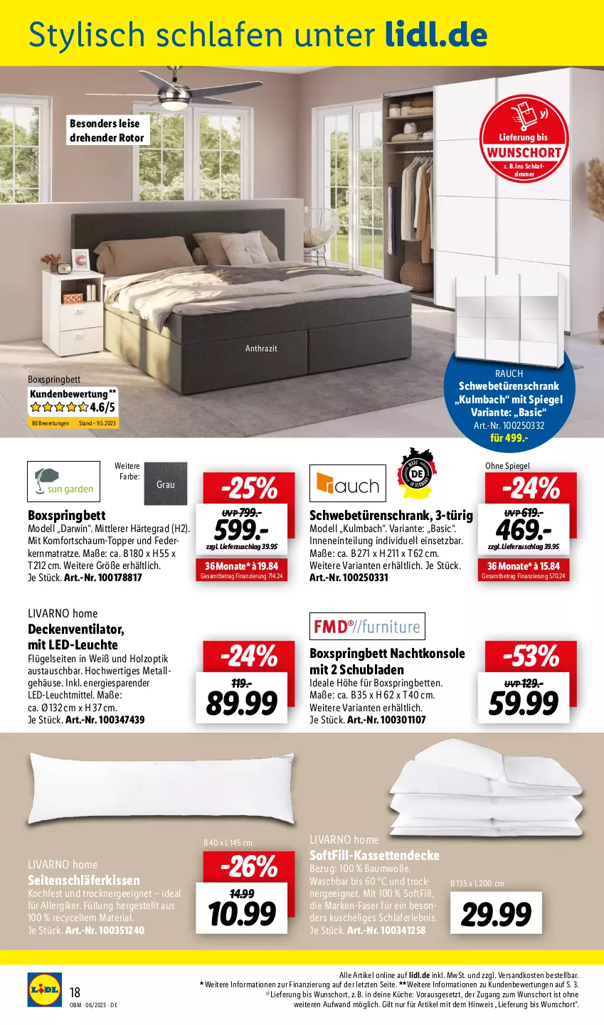 Aktueller Prospekt Lidl - Juni-Highlights im Onlineshop - von 01.06 bis 30.06.2023 - strona 18 - produkty: aust, Bau, baumwolle, bett, Betten, boxspringbett, decke, dell, eis, Ergee, federkern, federkernmatratze, Holz, Kassettendecke, kernmatratze, kissen, küche, LED-Leuchte, Leuchte, leuchtmittel, LG, matratze, Mode, nachtkonsole, ndk, Rauch, Ria, ring, schlafzimmer, Schrank, schubladen, schwebetürenschrank, spiegel, Ti, topper, Trockner, türenschrank, ventilator, wolle, ZTE