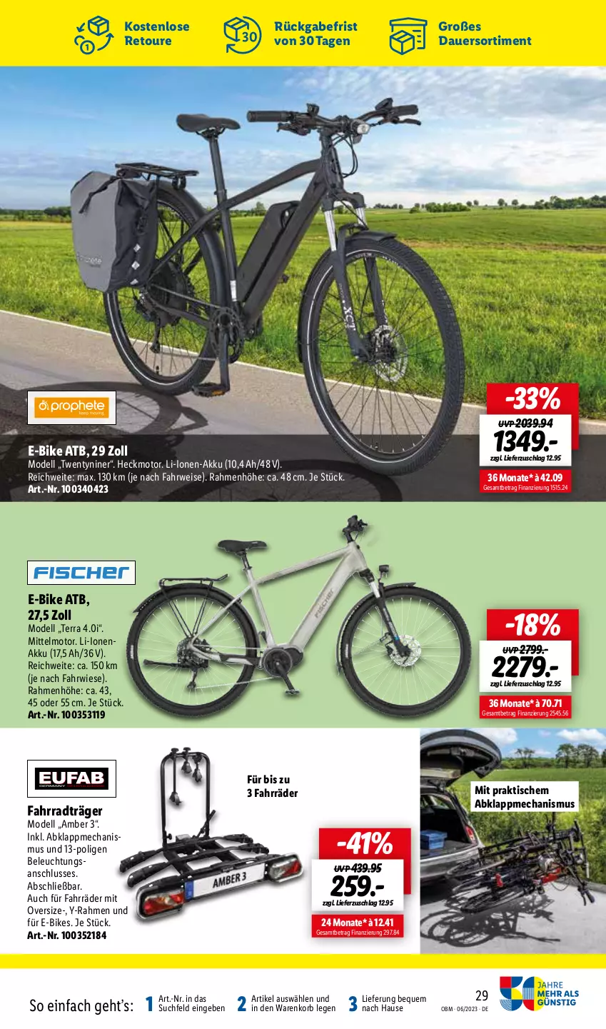 Aktueller Prospekt Lidl - Juni-Highlights im Onlineshop - von 01.06 bis 30.06.2023 - strona 29 - produkty: akku, Amber, auer, beleuchtung, dell, E-Bike, E-Bikes, eis, Fahrrad, korb, Mode, rwe, Ti, tisch