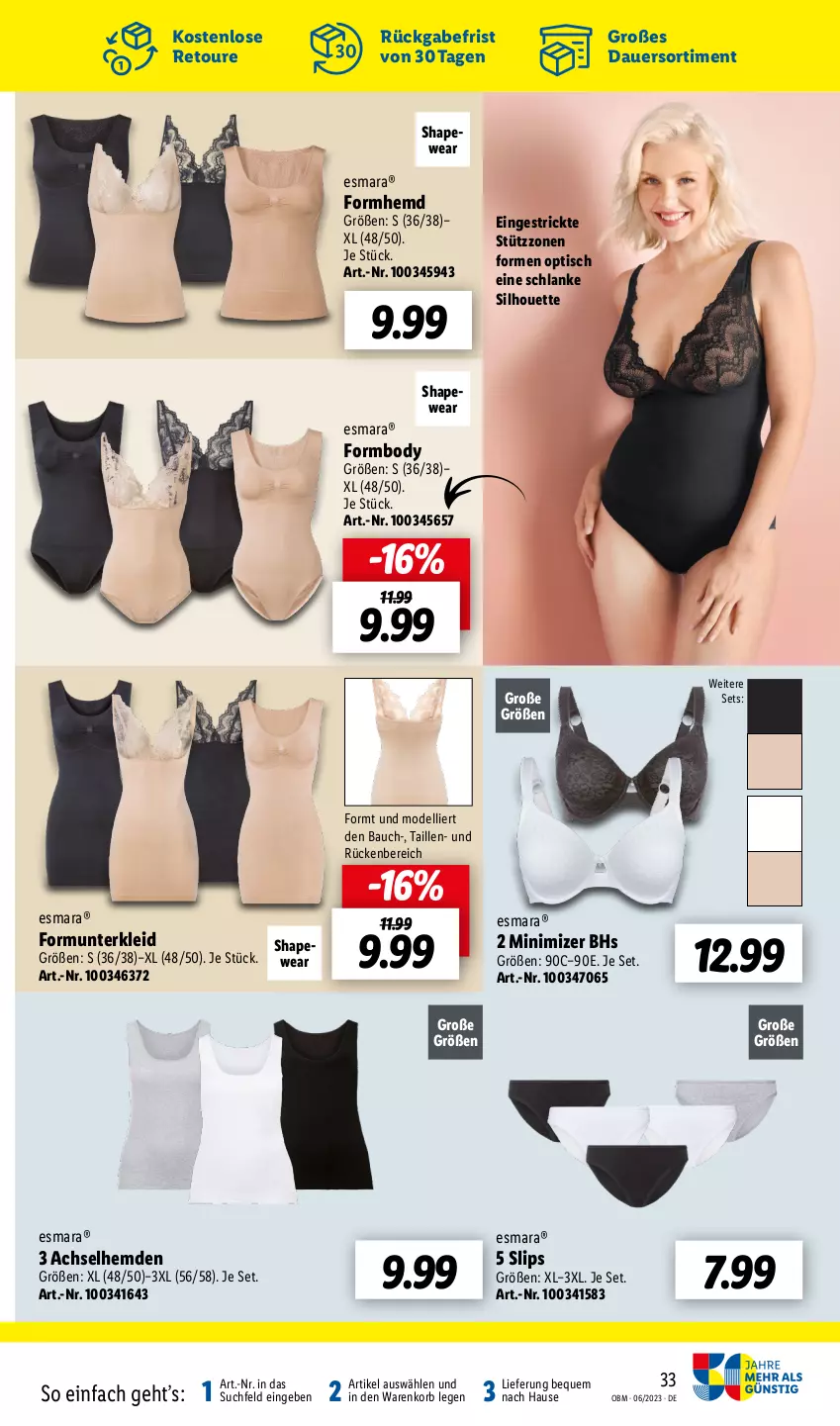 Aktueller Prospekt Lidl - Juni-Highlights im Onlineshop - von 01.06 bis 30.06.2023 - strona 33 - produkty: achselhemd, auer, Bau, body, dell, esmara, hemd, hemden, kleid, korb, Mode, slip, slips, Ti, tisch