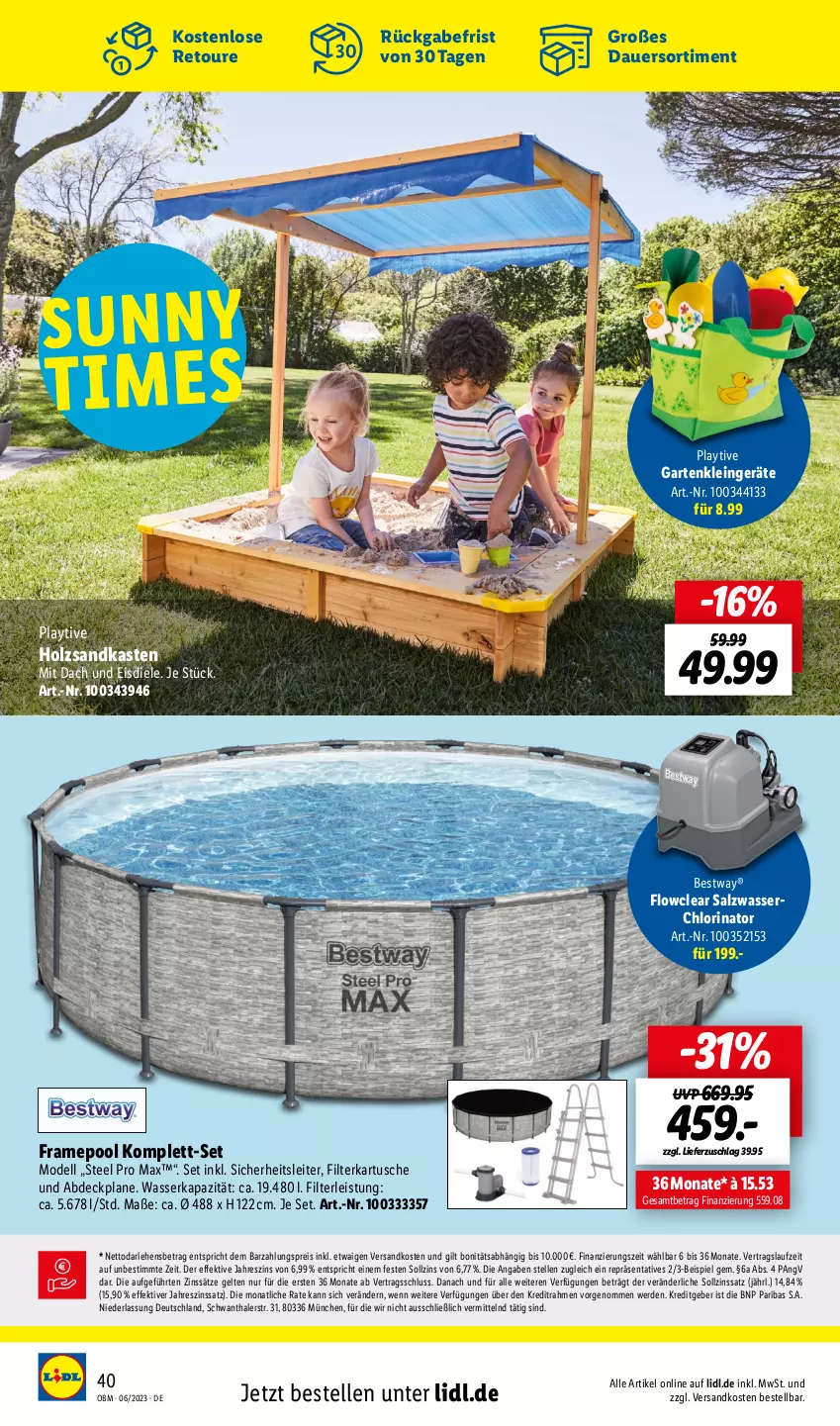 Aktueller Prospekt Lidl - Juni-Highlights im Onlineshop - von 01.06 bis 30.06.2023 - strona 40 - produkty: abdeckplane, auer, bestway, dell, eis, elle, erde, Garten, Holz, Mode, ndk, pool, reis, salz, Sandkasten, steel pro, tee, Ti, wasser