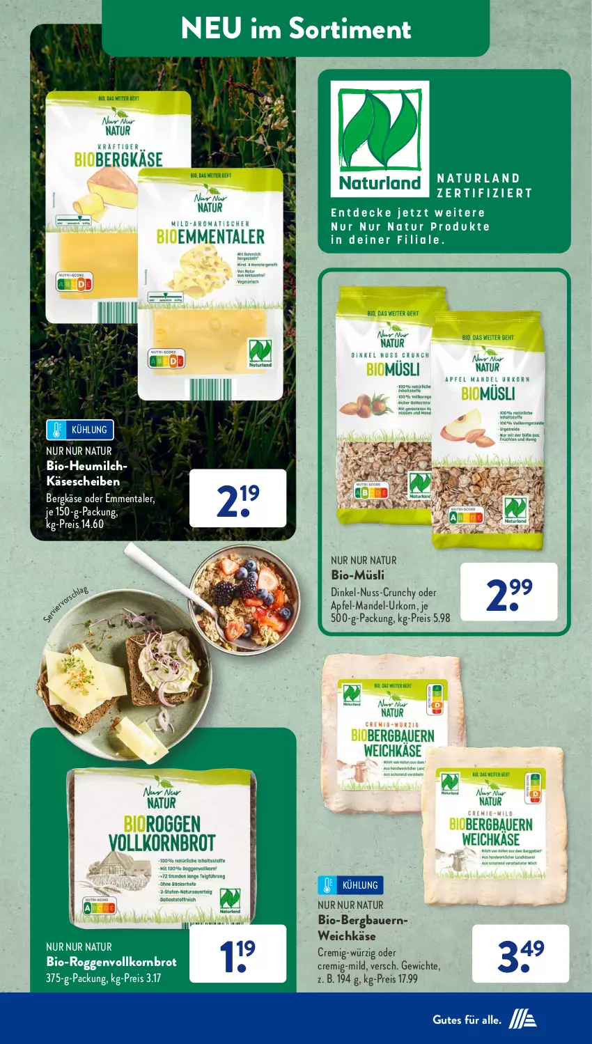 Aktueller Prospekt AldiSud - NÄCHSTE WOCHE - von 02.10 bis 07.10.2023 - strona 42 - produkty: apfel, auer, Bau, Bauer, Bergkäse, bio, brot, decke, eis, emmentaler, Heu, heumilch, Käse, käsescheiben, korn, Kornbrot, mandel, milch, müsli, natur, nuss, reis, Ti, urkorn, vollkornbrot, weichkäse