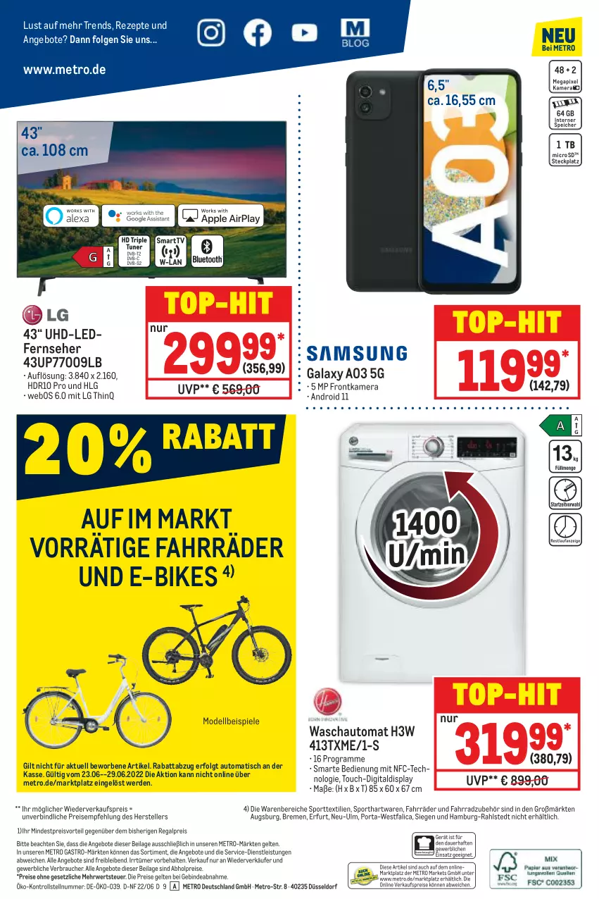 Aktueller Prospekt Metro - NonFood - von 01.06 bis 24.07.2022 - strona 20 - produkty: abholpreise, aldi, angebot, angebote, auer, auto, dell, E-Bike, E-Bikes, eis, elle, erde, Fahrrad, fernseher, frontkamera, ilag, kamera, LG, Metro, metro gastro, Mode, preisvorteil, Rauch, regal, reis, rezept, rezepte, rwe, Spiele, Sport, teller, Ti, tisch, top-hit, uhd