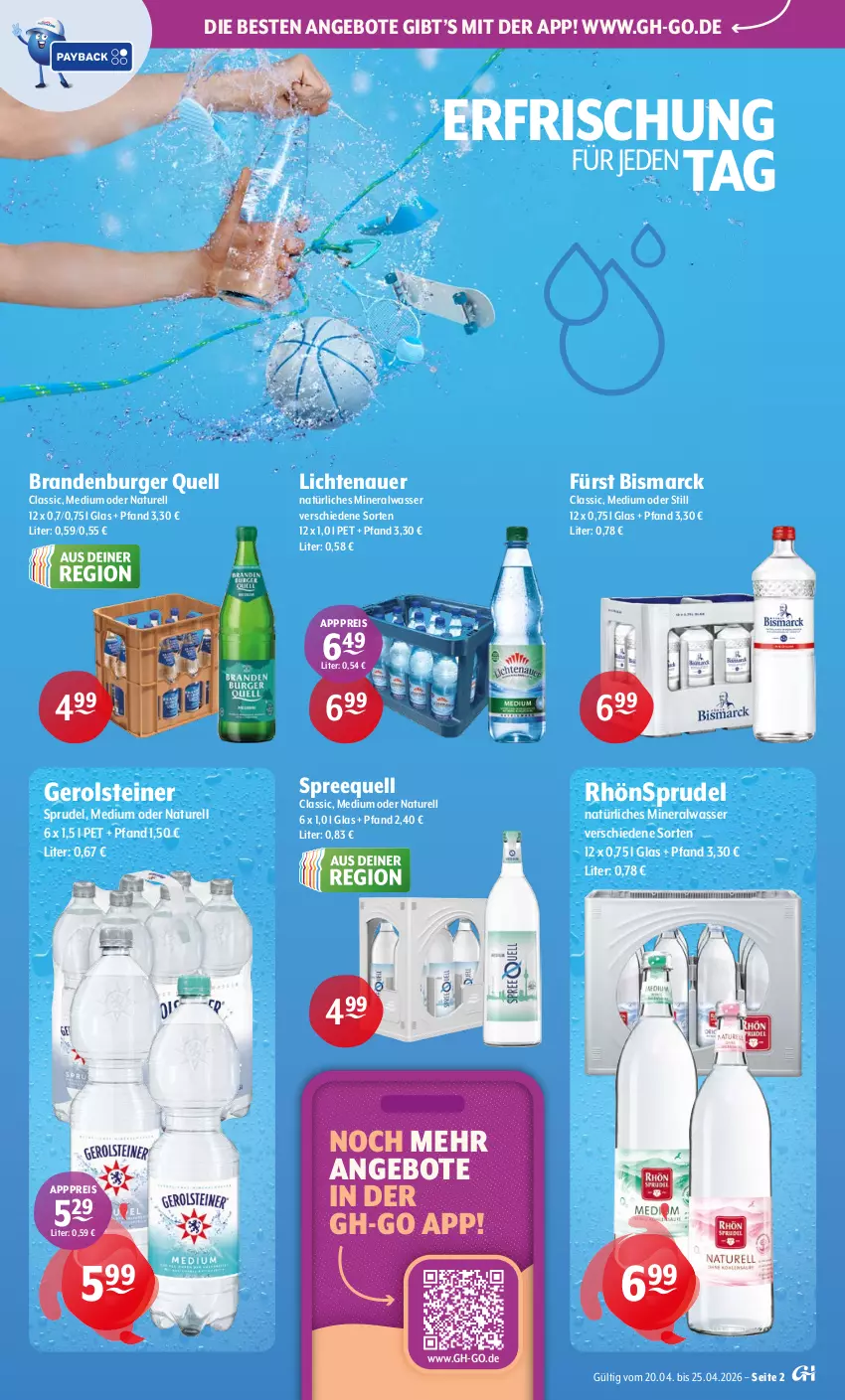 Aktueller Prospekt Getraenke Hoffmann - Prospekte - von 20.04 bis 25.04.2026 - strona 2 - produkty: Alwa, angebot, angebote, auer, bismarck, burger, eis, gerolsteine, gerolsteiner, lichtenauer, mineralwasser, natur, natürliches mineralwasser, reis, rel, RhönSprudel, Spreequell, Sprudel, steiner, Ti, wasser