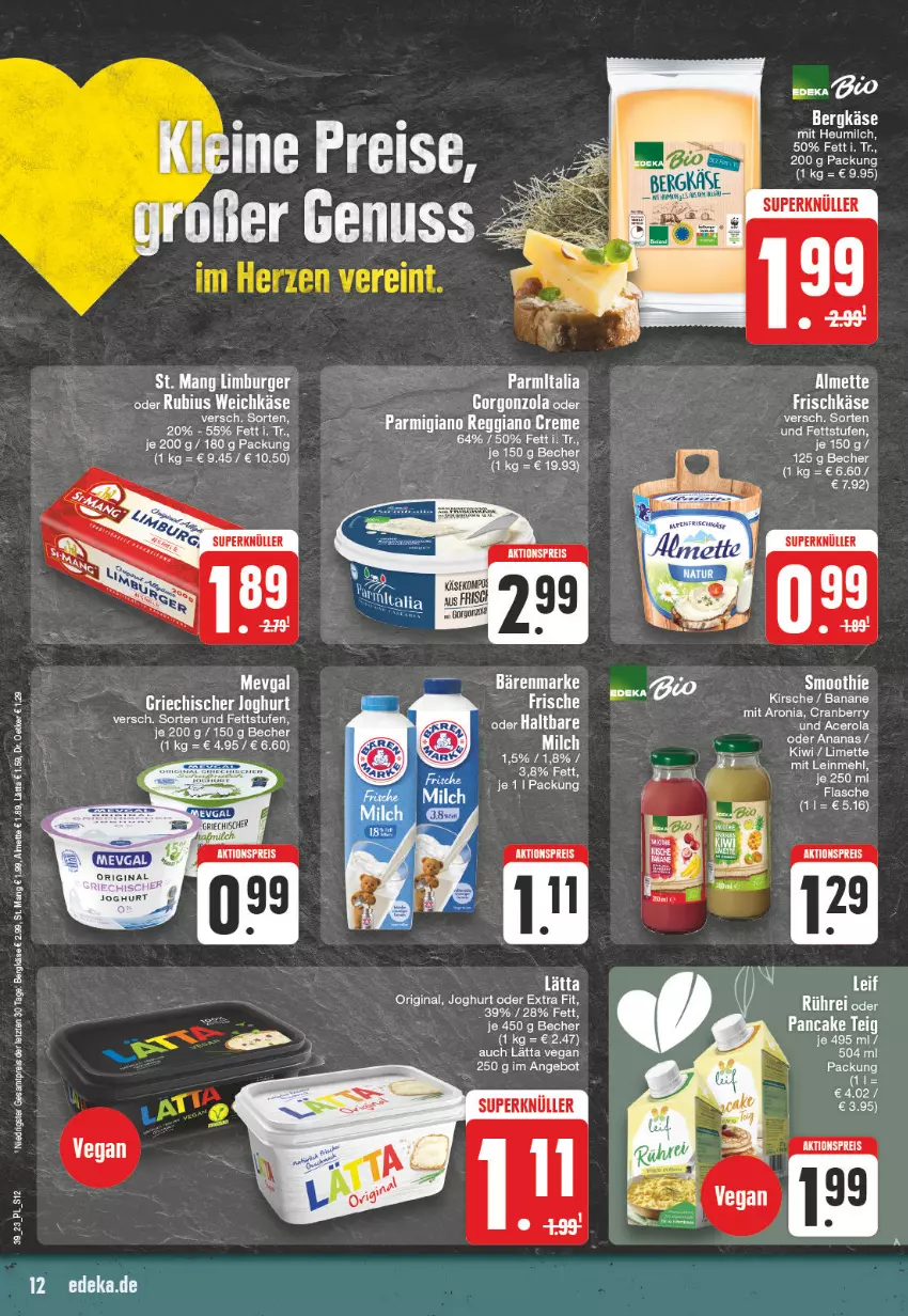 Aktueller Prospekt E Center - Angebote der Woche - von 25.09 bis 30.09.2023 - strona 12 - produkty: acer, aktionspreis, ananas, angebot, Becher, Bergkäse, eis, frischkäse, gin, gorgonzola, Heu, heumilch, joghur, joghurt, Käse, Kette, kiwi, lätta, limette, Mett, milch, reis, Rubius, tee, Ti, weichkäse