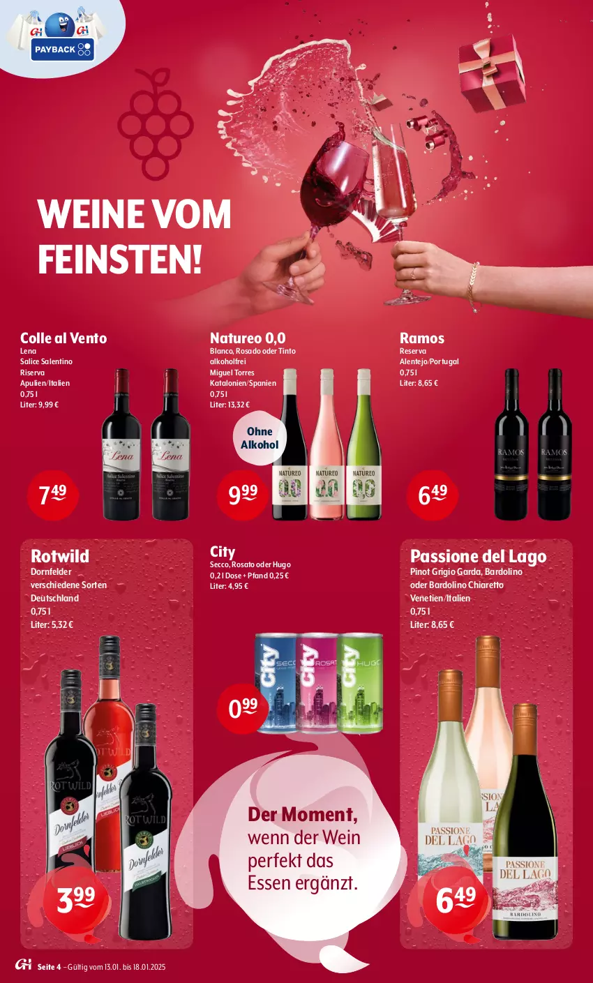 Aktueller Prospekt Getraenke Hoffmann - Prospekte - von 13.01 bis 18.01.2025 - strona 4 - produkty: alkohol, chia, dornfelder, ecco, ente, hugo, natur, ohne alkohol, Pinot, pinot grigio, riserva, rosato, Ti, wein, weine, Wild