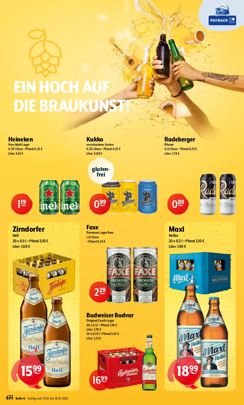 Aktueller Prospekt Getraenke Hoffmann - Prospekte - von 13.01 bis 18.01.2025 - strona 6 - produkty: axe, Berger, budweiser, eis, elle, gin, heineken, Maxl Helles, pils, pilsner, radeberger, radeberger pilsner, Ti