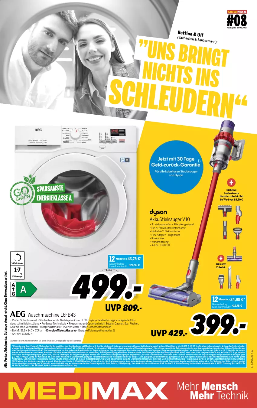 Aktueller Prospekt Medimax - MEDIMAX Prospekt KW08 2023 - von 17.02 bis 23.02.2023 - strona 1 - produkty: abholpreise, adapter, akku, auer, aust, auto, bett, brie, bügel, bürste, dekoration, Dyson, eimer, eis, Elektro, elle, erde, Ergee, gefu, Kinder, Lefax, LG, mastercard, Persona, Protex, reis, ring, rosen, rum, schlauch, Spektrum, Sport, spülung, Stielsauger, Stier, Ti, trommel, wandhalterung, waschmaschine, waschmittel, weck