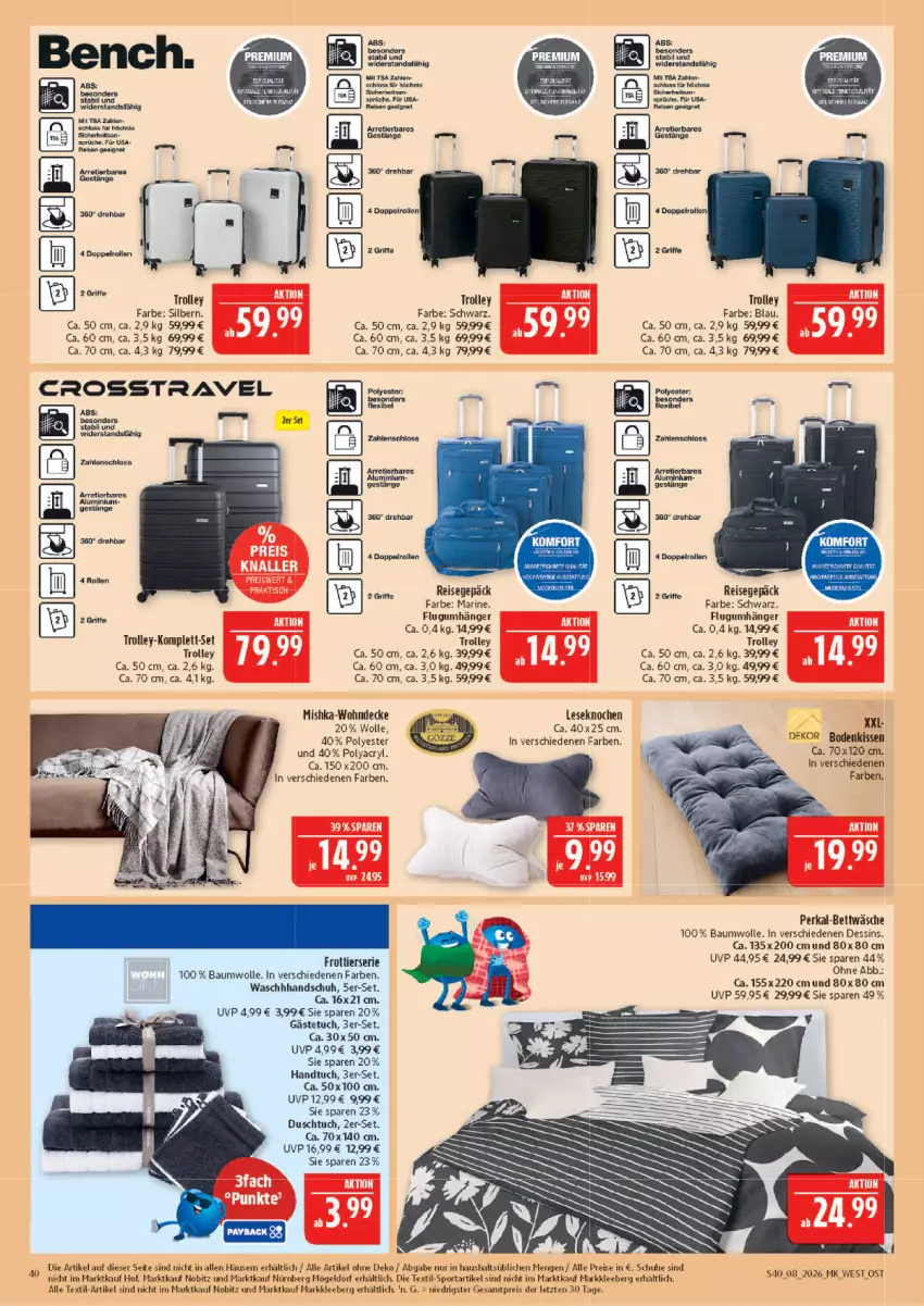 Aktueller Prospekt Marktkauf - Prospekt - von 15.02 bis 21.02.2026 - strona 40 - produkty: Bau, baumwolle, bett, bettwäsche, decke, duschtuch, eis, gästetuch, handtuch, kissen, LG, reis, schuhe, Sport, Ti, trolley, tuc, wolle, Yo, ZTE
