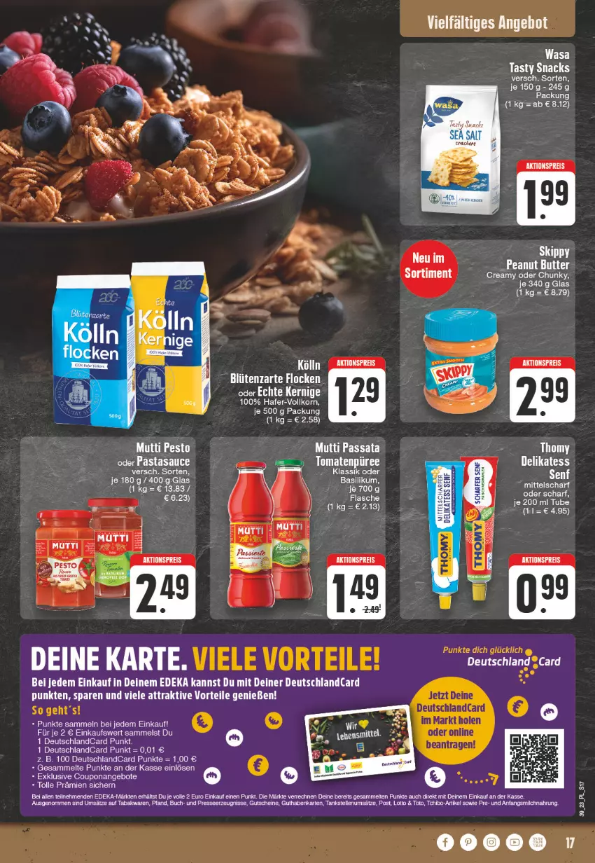 Aktueller Prospekt E Center - Angebote der Woche - von 25.09 bis 30.09.2023 - strona 17 - produkty: ACC, aktionspreis, angebot, angebote, Blüte, buch, coupon, deka, deutschlandcard, eis, elle, ente, guthabenkarte, gutschein, gutscheine, hafer, korn, lebensmittel, milch, Mutti, pasta, pesto, reis, sauce, senf, snack, snacks, Tchibo, Ti, usb, wasa