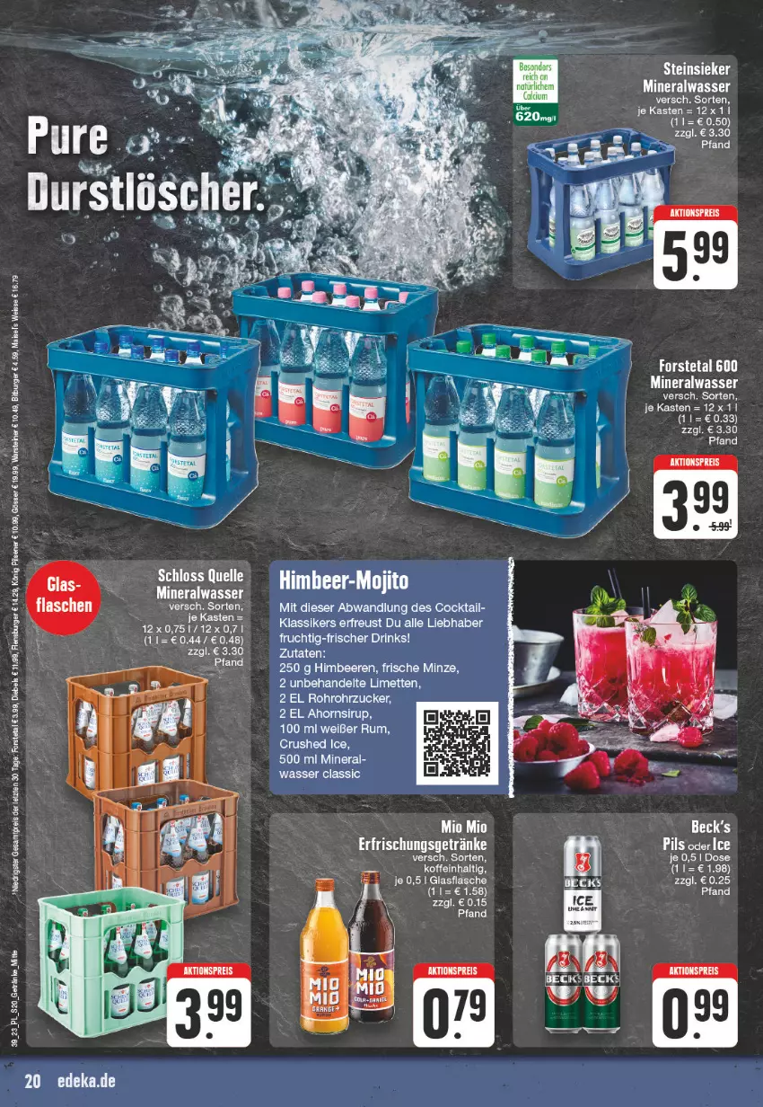 Aktueller Prospekt E Center - Angebote der Woche - von 25.09 bis 30.09.2023 - strona 20 - produkty: Alwa, beere, beeren, cocktail, crushed ice, drink, drinks, eis, elle, flasche, Forstetal, frucht, getränk, getränke, glasflasche, himbeer, himbeere, himbeeren, limette, limetten, Mett, metten, mineralwasser, minze, Mio Mio, reis, rohrzucker, rum, sirup, Steinsieker, Ti, wasser, ZTE, zucker