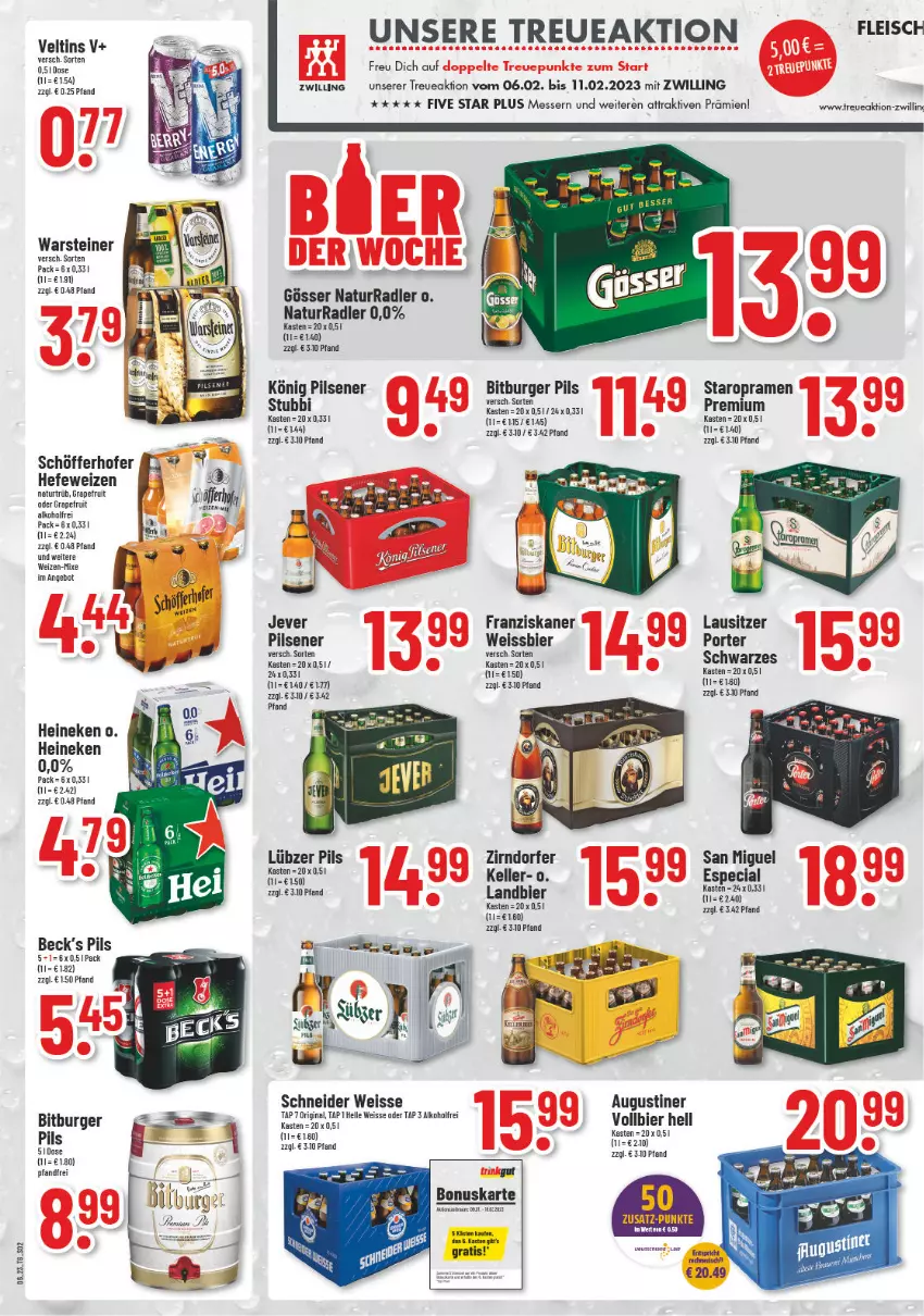 Aktueller Prospekt Trinkgut - von 06.02 bis 11.02.2023 - strona 2 - produkty: alkohol, angebot, bier, bitburger, bitburger pils, burger, eis, elle, fleisch, franziskaner, gin, gösser, grapefruit, Hefe, hefeweizen, heineken, jever, könig pilsener, Lübzer, messer, natur, pils, pilsener, radler, schöfferhofer, Staropramen, steiner, Ti, veltins, warsteiner, weissbier