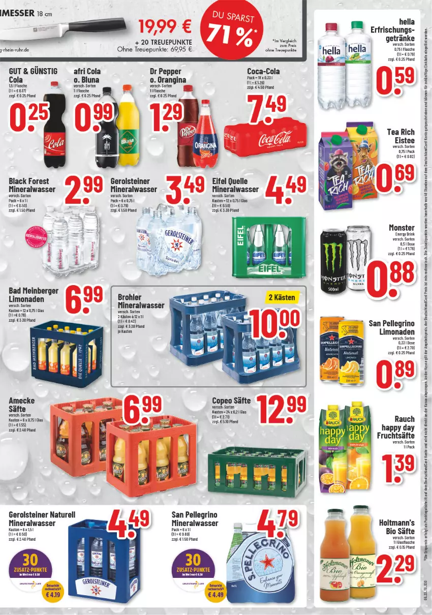 Aktueller Prospekt Trinkgut - von 06.02 bis 11.02.2023 - strona 3 - produkty: Afri Cola, Alwa, amecke, angebot, angebotspreis, Bad, Berger, bio, black forest, coca-cola, cola, deutschlandcard, drink, eis, eistee, elle, energy drink, erde, flasche, frucht, fruchtsäfte, gerolsteine, gerolsteiner, getränk, getränke, gin, Happy Day, hella, lack, LG, limo, limonade, limonaden, messer, mineralwasser, monster, natur, orangina, Rauch, reis, rel, säfte, san pellegrino, steiner, tee, Ti, uhr, wasser