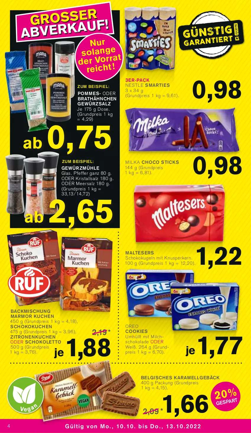 Aktueller Prospekt Kodi - Prospekte - von 08.10 bis 13.10.2022 - strona 4 - produkty: backmischung, cookie, cookies, eis, gewürz, Gewürzmühle, gewürzsalz, Kristallsalz, kuchen, Kugel, LG, malteser, meersalz, milch, oreo, pfeffer, pommes, reis, salz, schoko, schokolade, smarties, Ti, zitrone, zitronen