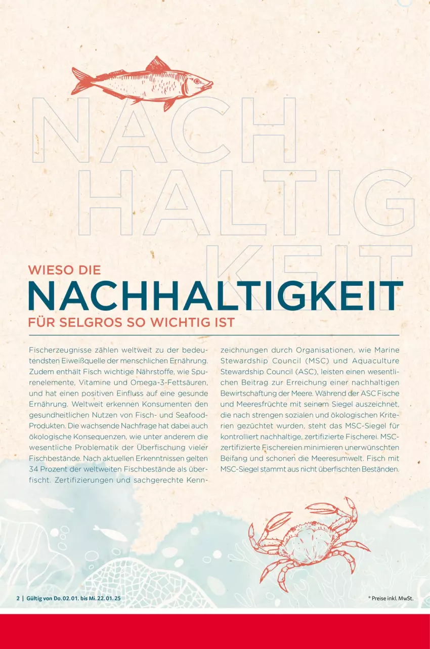 Aktueller Prospekt Selgros - Nachhaltigkeit - von 02.01 bis 22.01.2025 - strona 2 - produkty: aqua, eis, elle, ente, fisch, fische, Fischer, früchte, Gesundheit, LG, meeresfrüchte, omega, Omega-3, reis, sac, Schere, Ti, trolli, vita, Vitamine