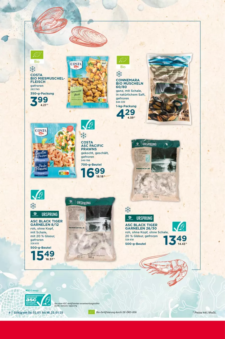 Aktueller Prospekt Selgros - Nachhaltigkeit - von 02.01 bis 22.01.2025 - strona 4 - produkty: aqua, beutel, bio, Cif, eis, fisch, fleisch, garnelen, lack, Muscheln, prawns, reis, saft, Schal, Schale, Ti