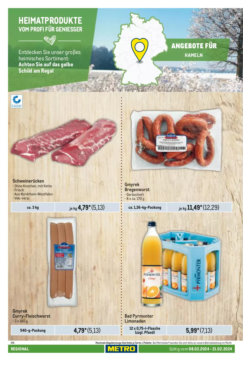 Aktueller Prospekt Metro - Regionaler Adresseinleger - von 08.02 bis 21.02.2024 - strona 18 - produkty: angebot, angebote, Bad, curry, decke, eis, flasche, fleisch, fleischwurst, getränk, getränke, Kette, limo, limonade, limonaden, monte, Palette, regal, schwein, schweine, schweinerücken, Ti, wein, weine, wurst