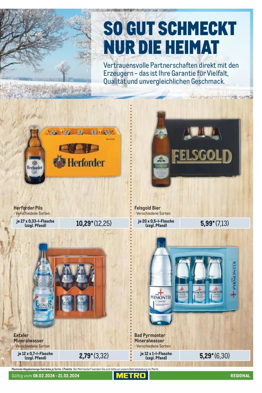 Aktueller Prospekt Metro - Regionaler Adresseinleger - von 08.02 bis 21.02.2024 - strona 19 - produkty: Alwa, Bad, bier, Extaler, flasche, getränk, getränke, mac, mineralwasser, monte, Palette, pils, Ti, wasser