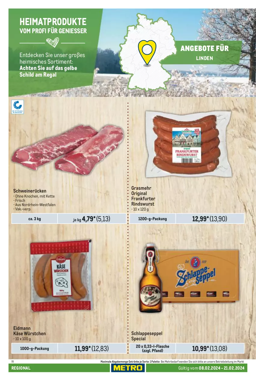 Aktueller Prospekt Metro - Regionaler Adresseinleger - von 08.02 bis 21.02.2024 - strona 54 - produkty: angebot, angebote, decke, flasche, frankfurter, getränk, getränke, gin, Käse, Kette, Palette, regal, rind, schwein, schweine, schweinerücken, Ti, wein, weine, wurst, würstchen