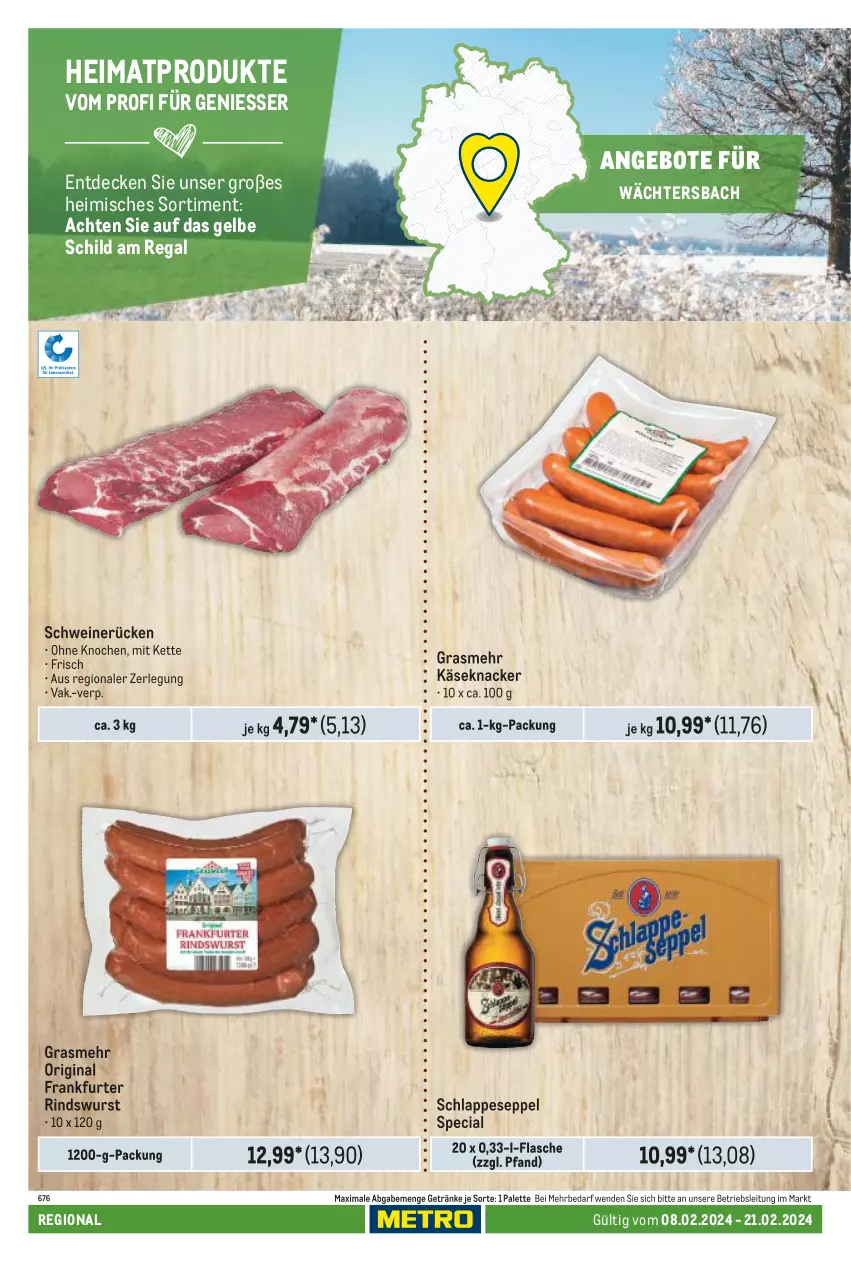 Aktueller Prospekt Metro - Regionaler Adresseinleger - von 08.02 bis 21.02.2024 - strona 60 - produkty: angebot, angebote, decke, flasche, frankfurter, getränk, getränke, gin, Käse, Kette, knacker, Palette, regal, rind, schwein, schweine, schweinerücken, Ti, wein, weine, wurst